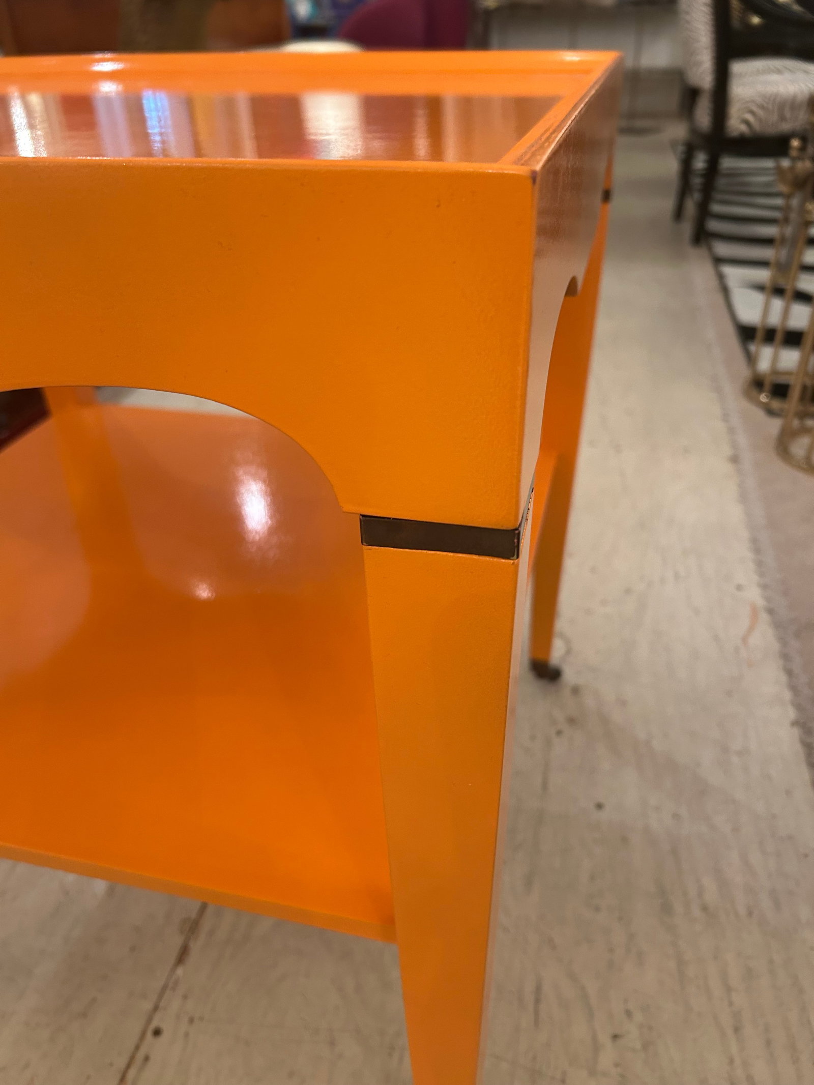 Glossy Hermes Orange Square Two Tier End Tables -a Pair - 13