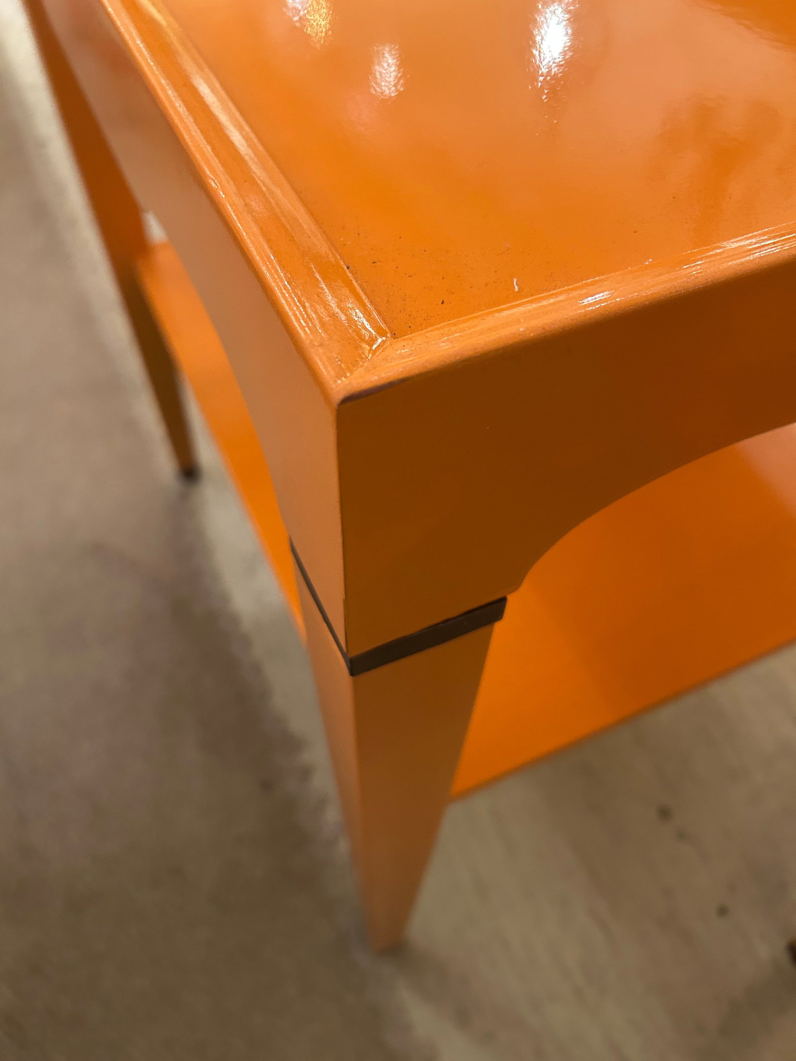 Glossy Hermes Orange Square Two Tier End Tables -a Pair - 4