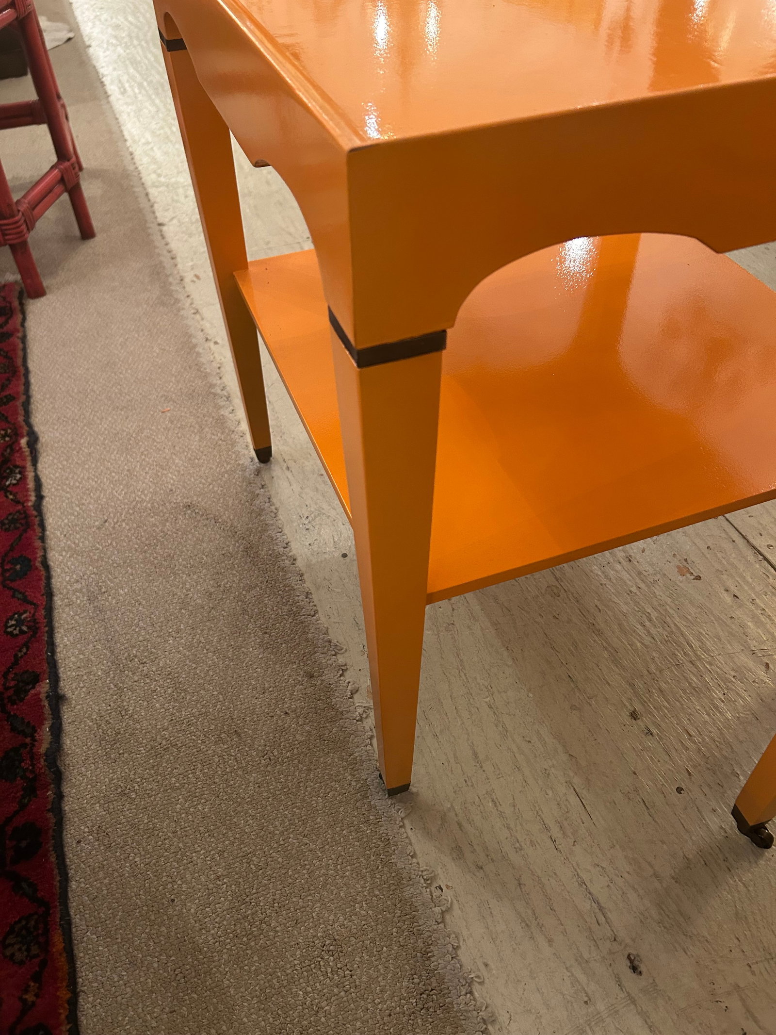 Glossy Hermes Orange Square Two Tier End Tables -a Pair - 6