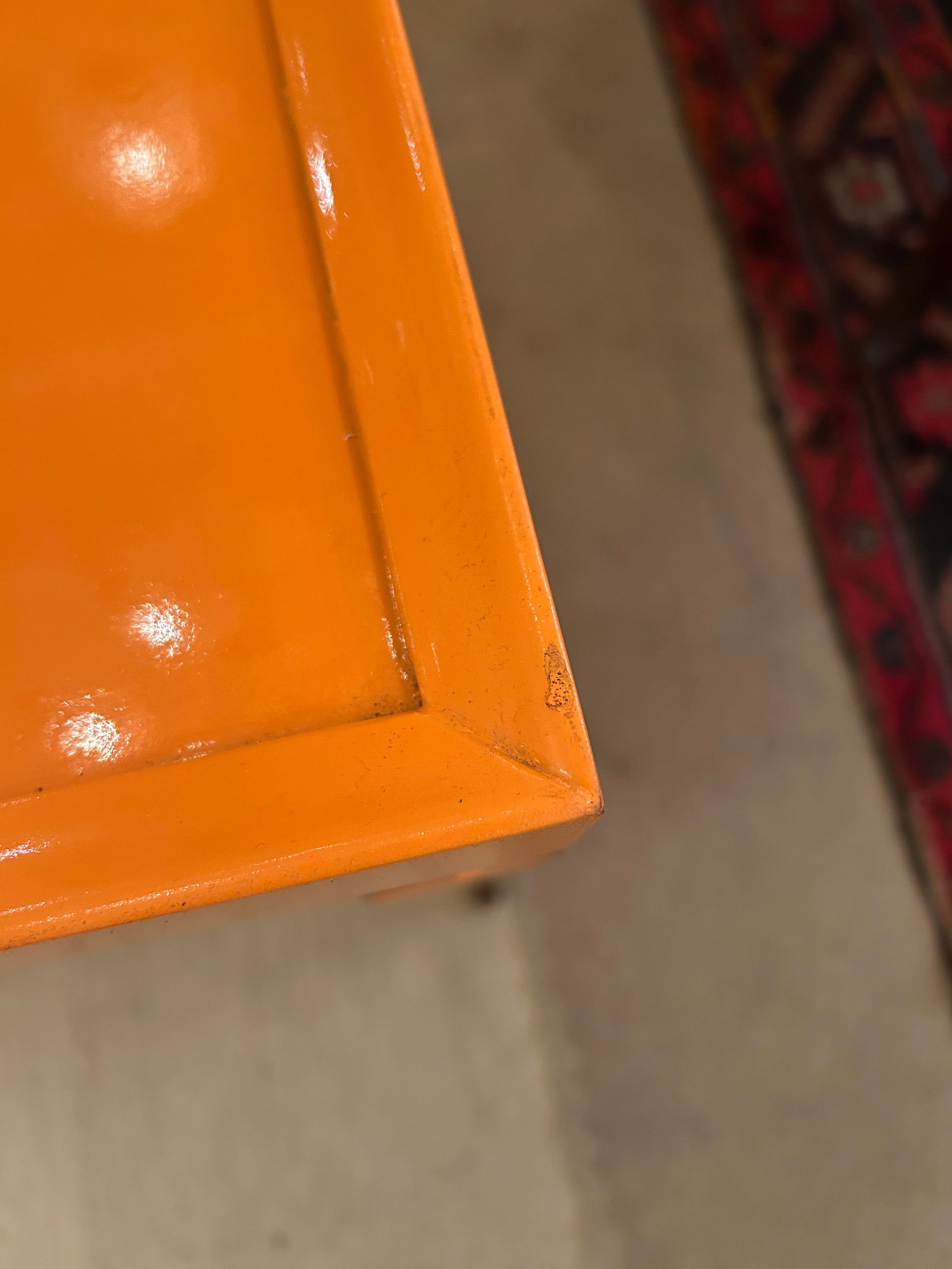Glossy Hermes Orange Square Two Tier End Tables -a Pair - 7