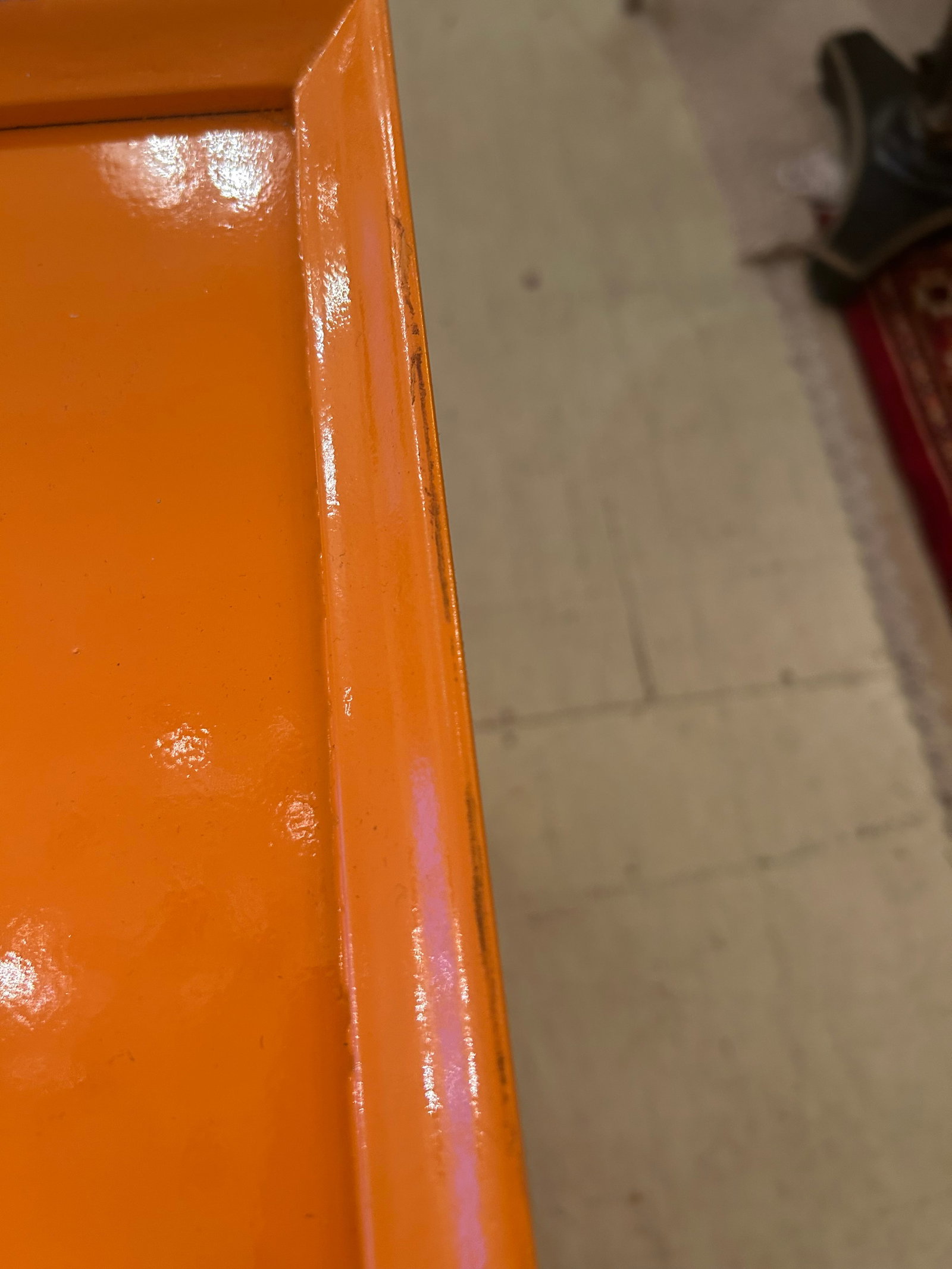 Glossy Hermes Orange Square Two Tier End Tables -a Pair - 9
