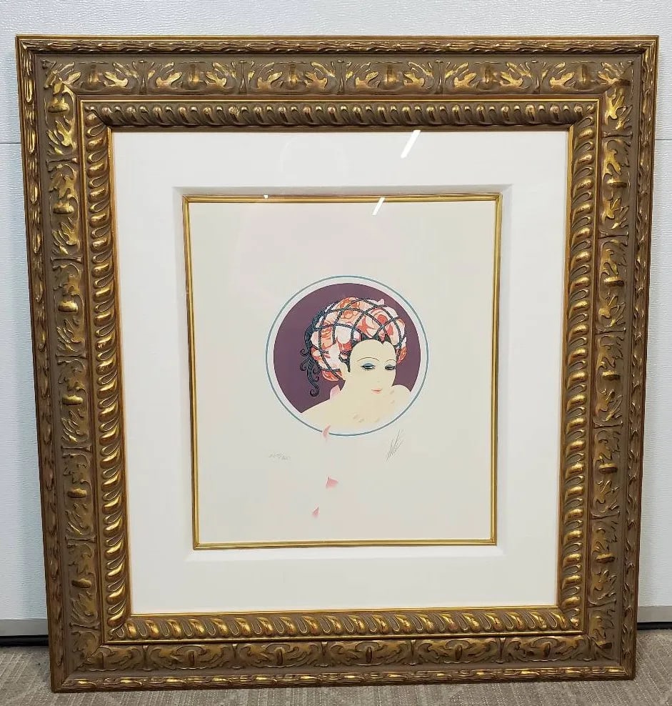 1970s Erté Signed Serigraph Pair – Yellow Turban Ap 60/60 & Rose Turban 264/300 Framed - 3