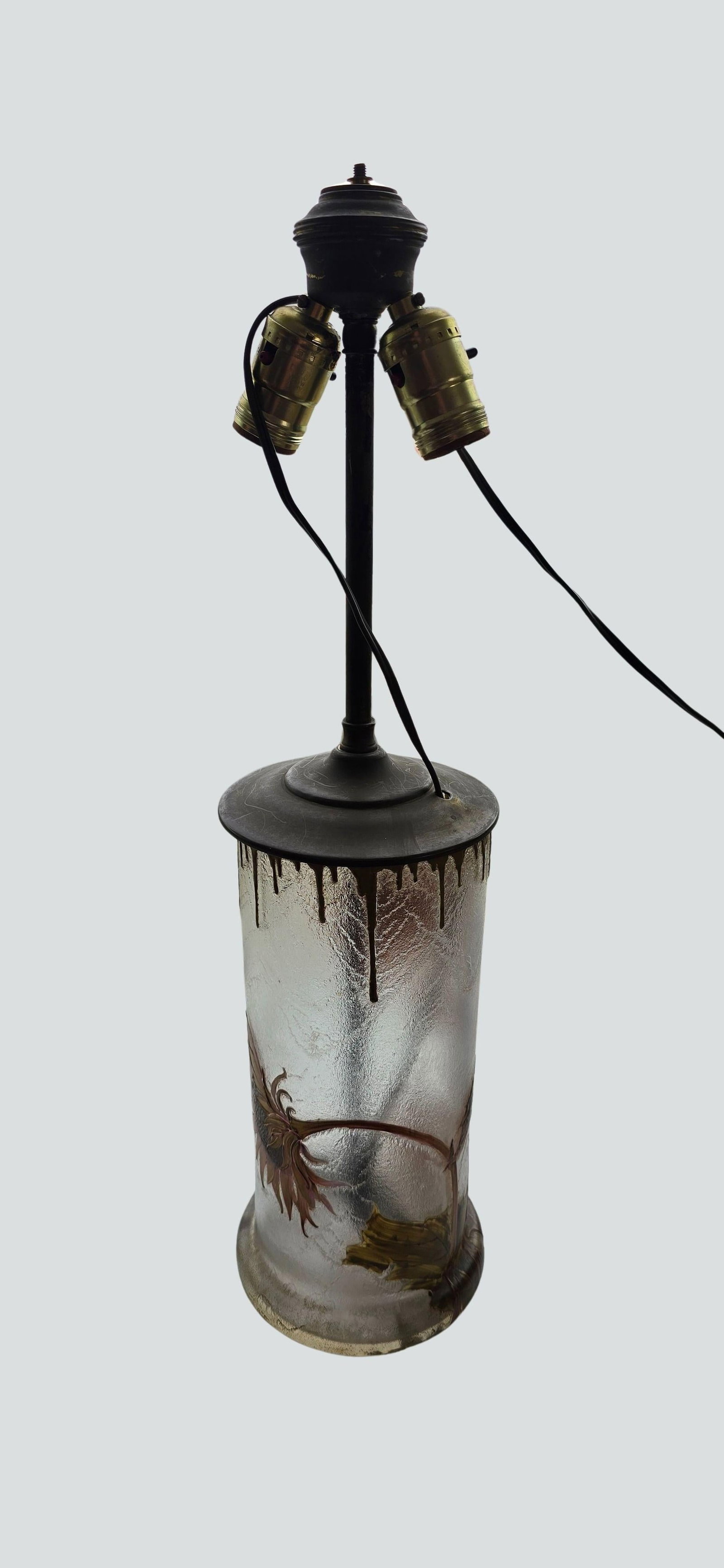 Antique Mont Joye French Art Nouveau Glass Lamp - Hand-Painted Sunflower Legras Cameo Glass - 7