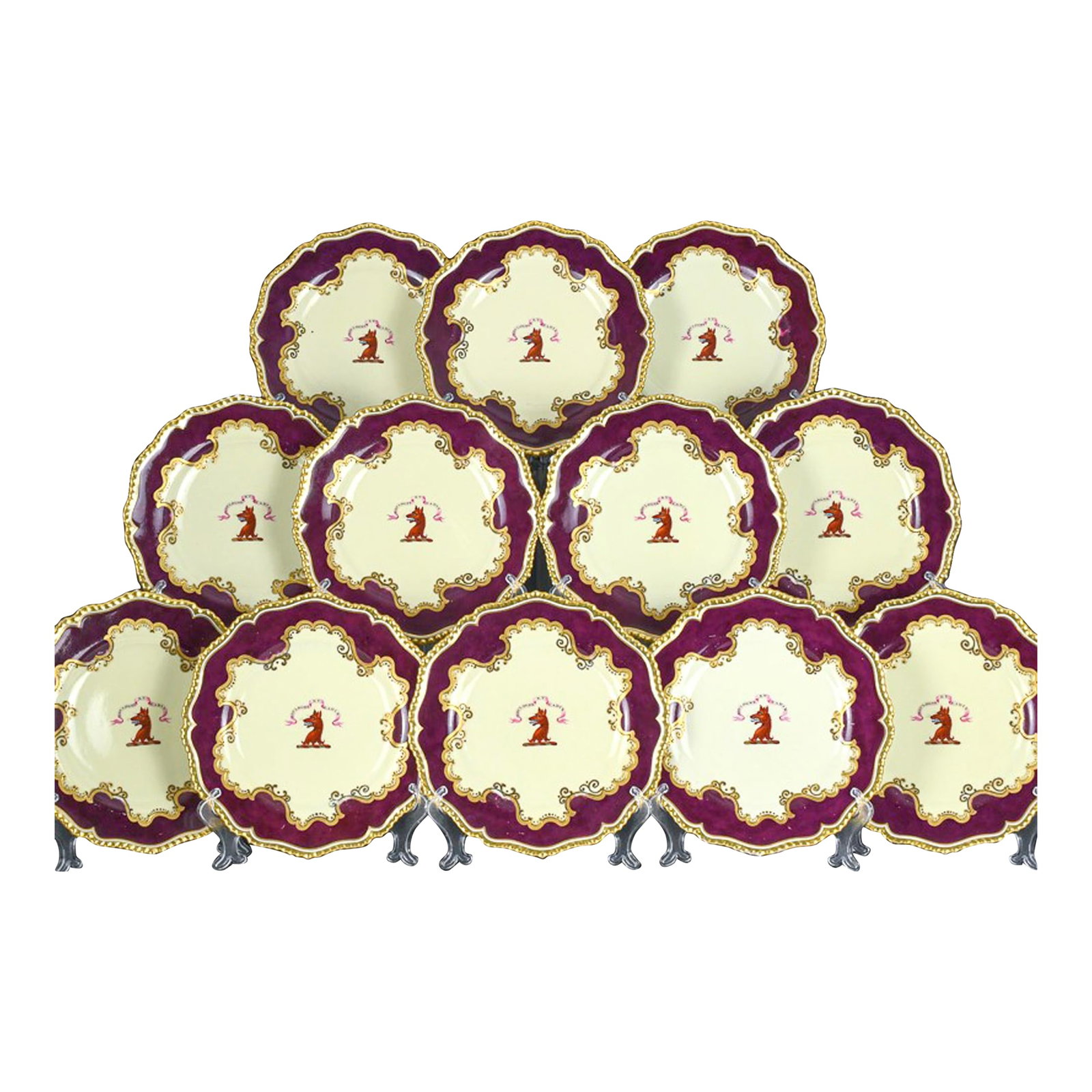 Flight, Barr & Barr Worcester Armorial Porcelain Claret-Ground Dessert Plates- A Set of Twelve (1 of 13)