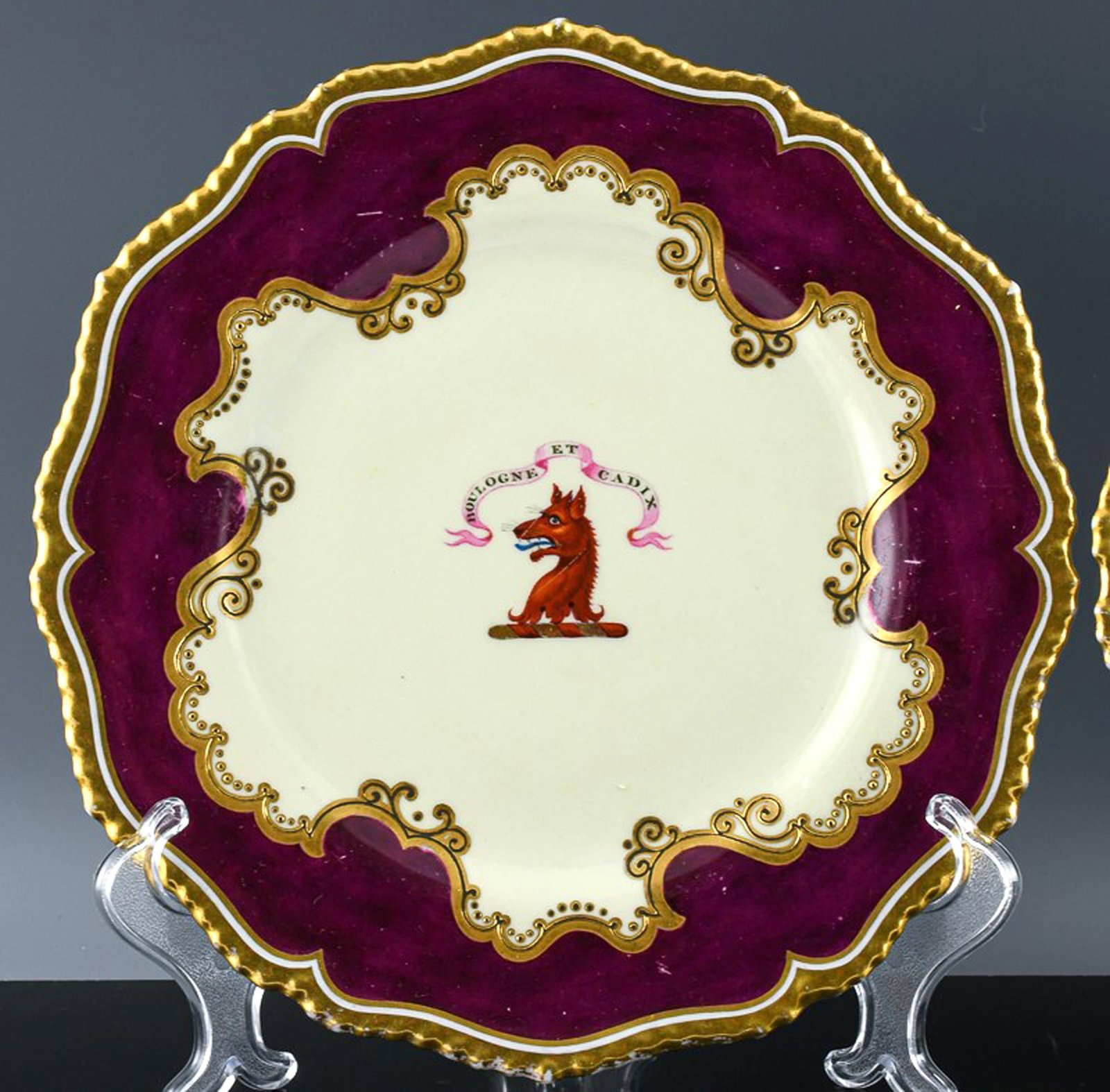 Flight, Barr & Barr Worcester Armorial Porcelain Claret-Ground Dessert Plates- A Set of Twelve - 6