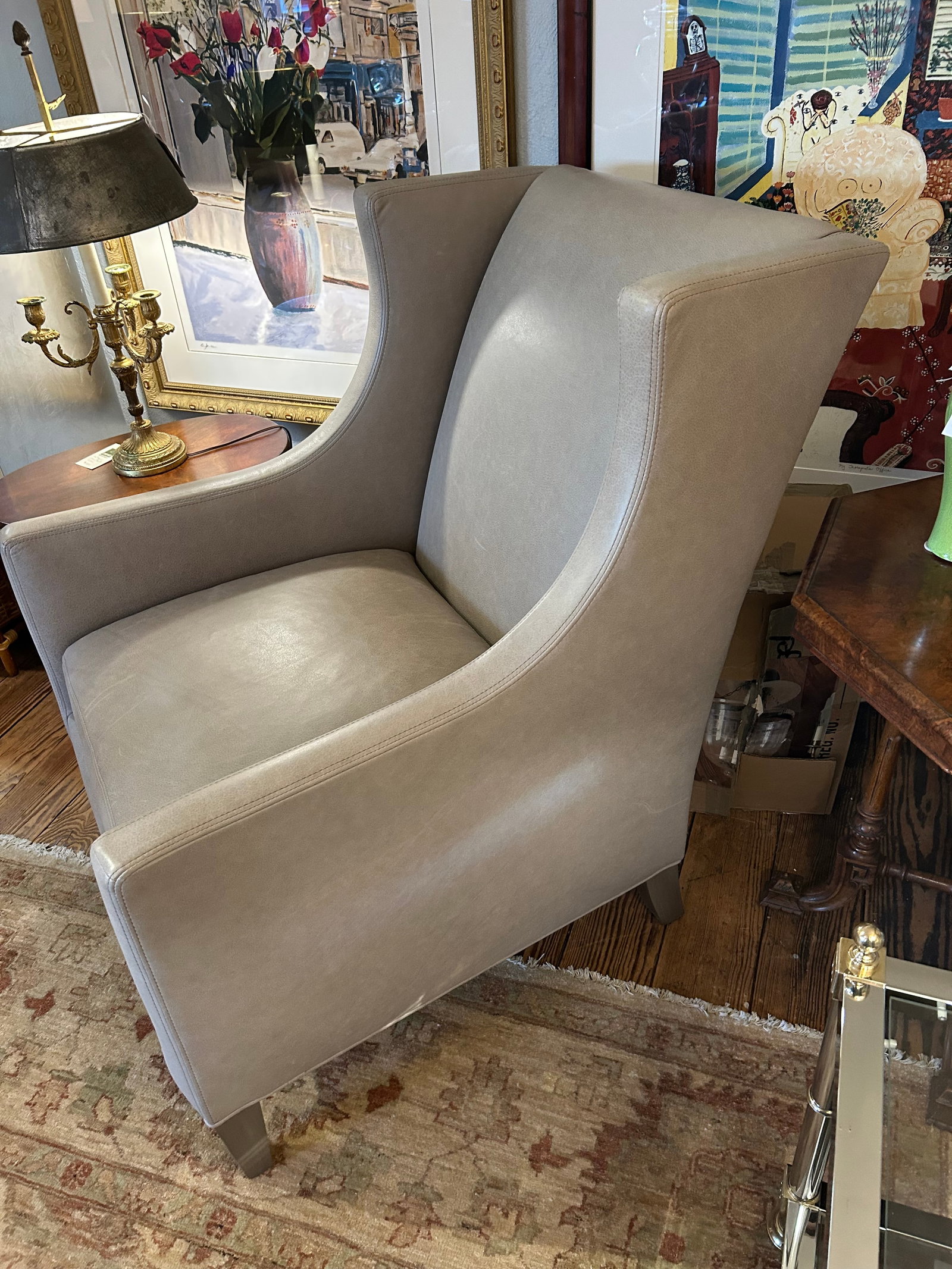 Lee Industries Gray Leather Custom Club Chair - 2