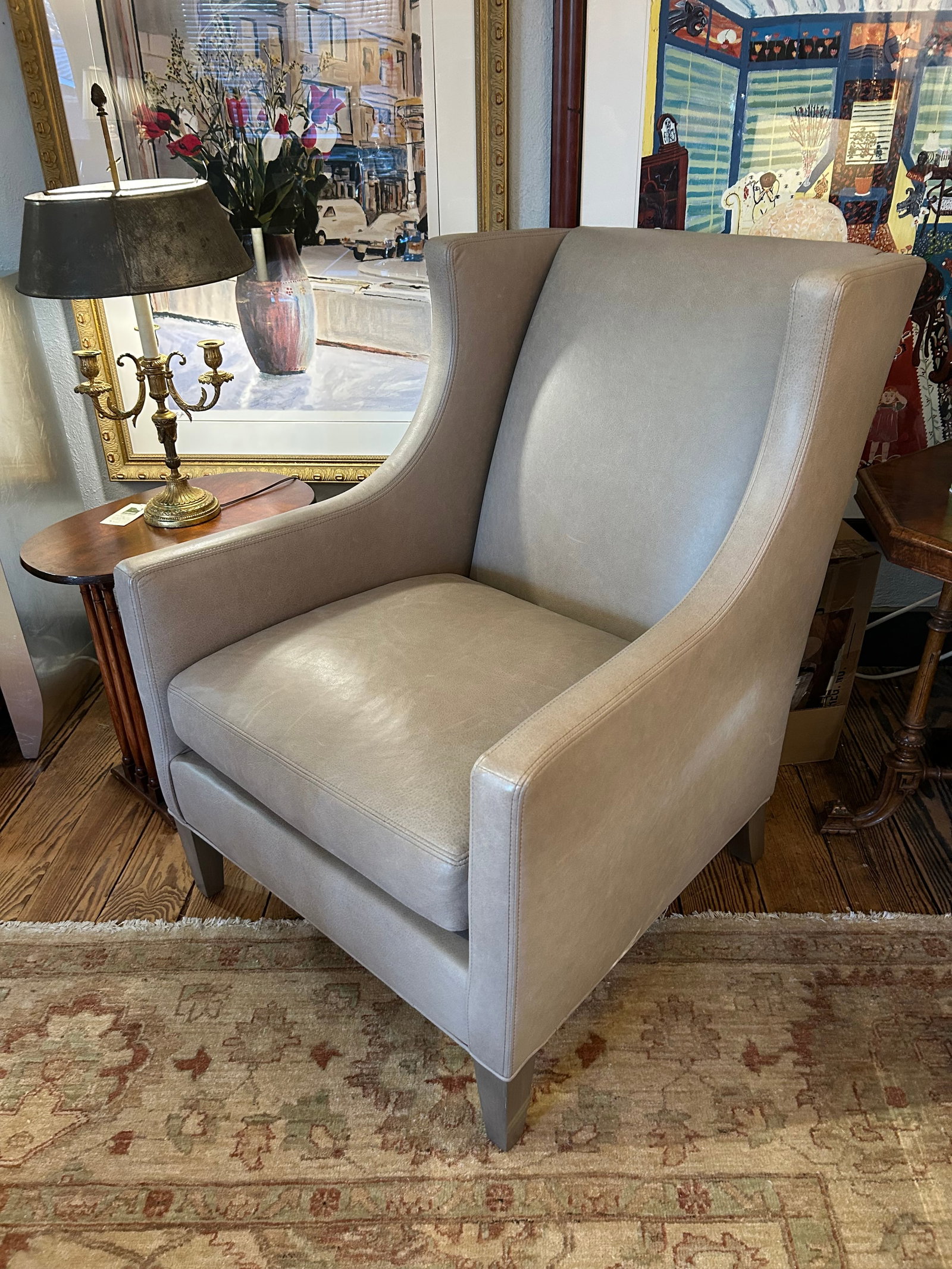 Lee Industries Gray Leather Custom Club Chair - 4