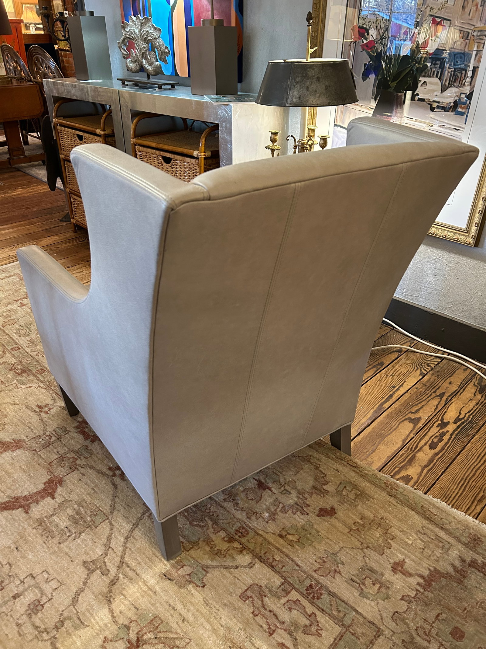 Lee Industries Gray Leather Custom Club Chair - 5