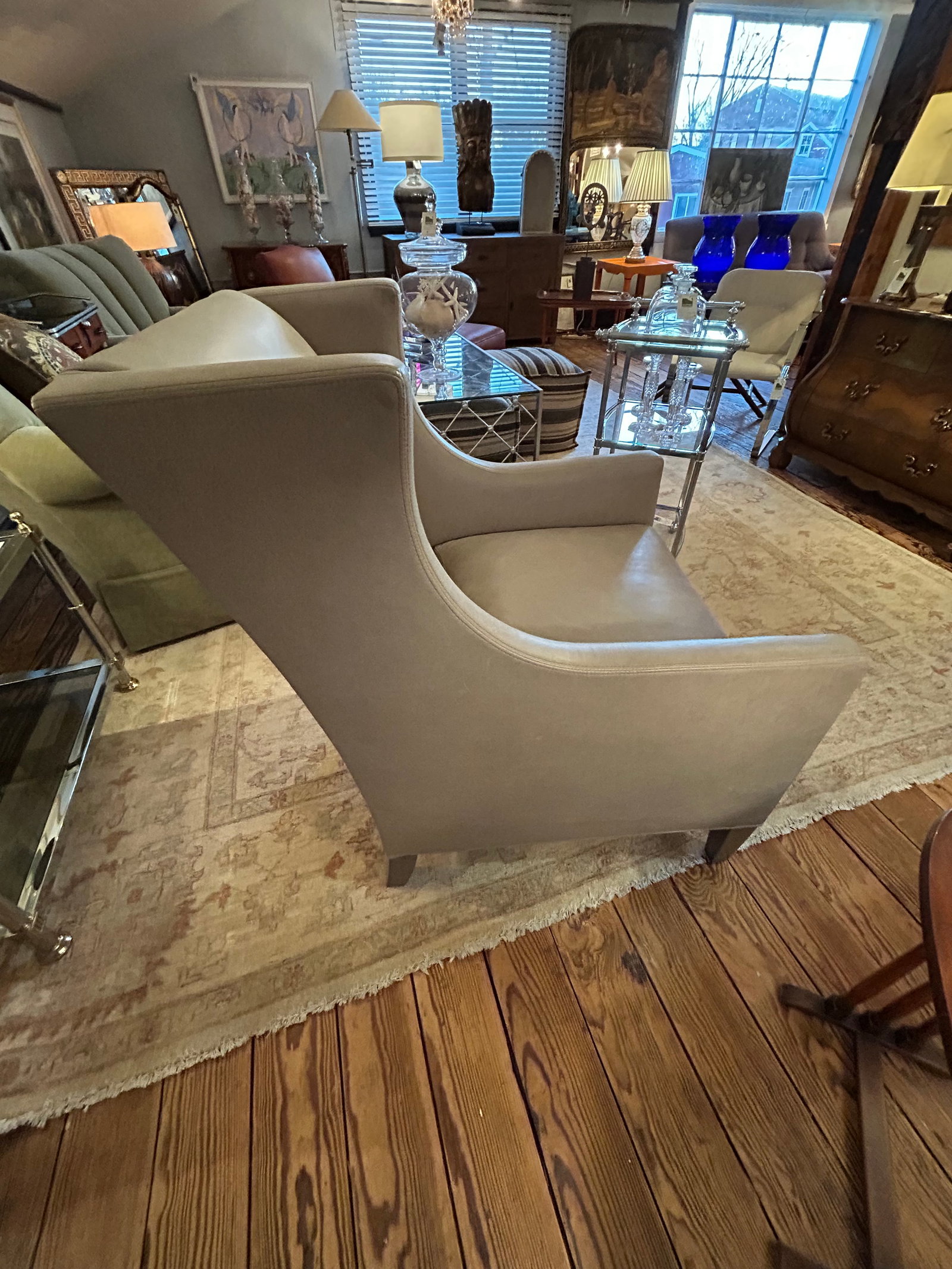 Lee Industries Gray Leather Custom Club Chair - 6
