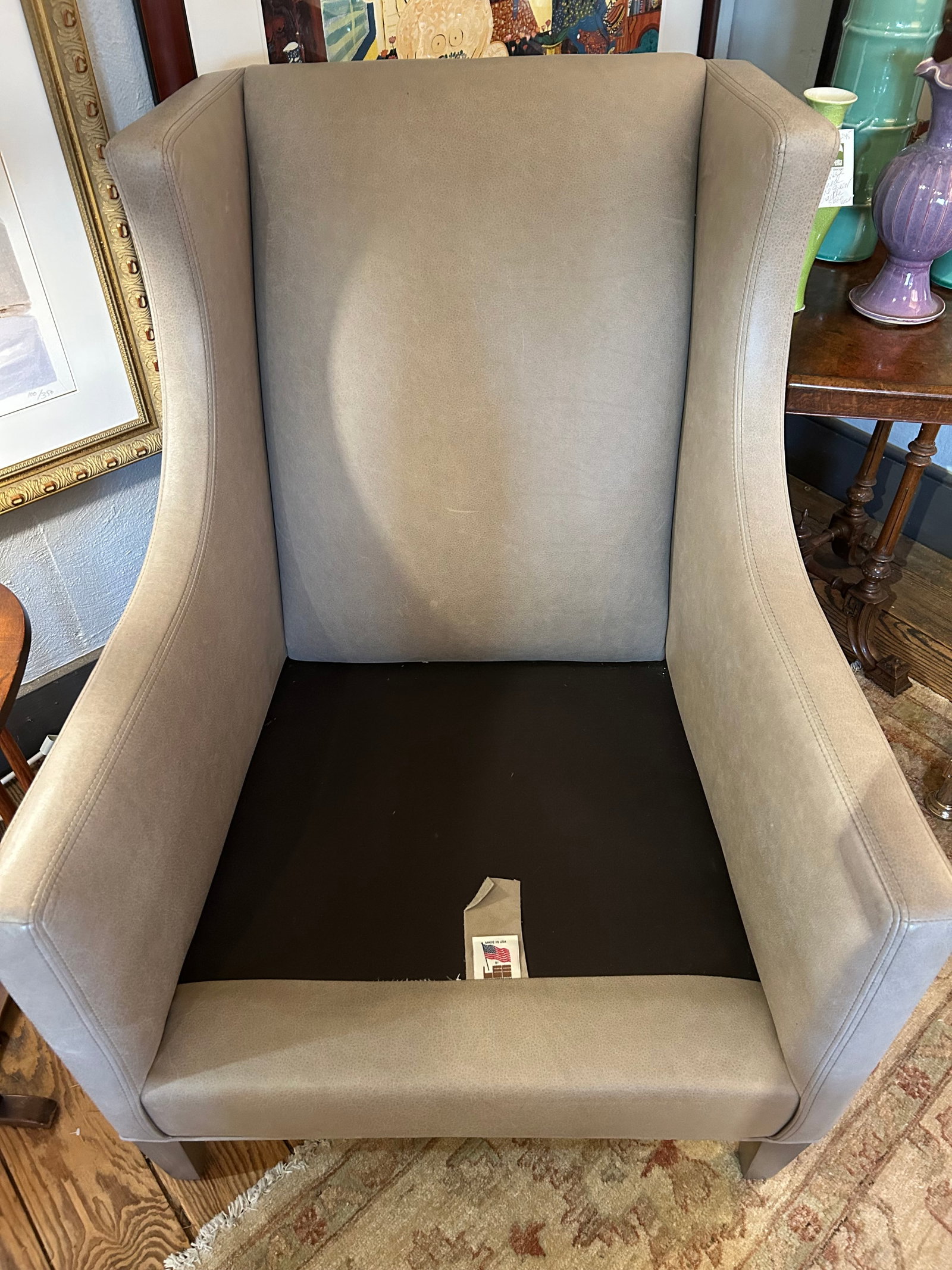 Lee Industries Gray Leather Custom Club Chair - 9
