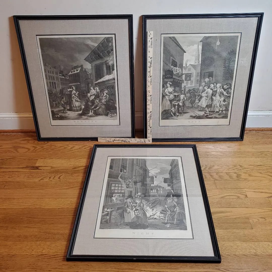 18th Century William Hogarth Four Times of Day Engravings - Set of 3 Framed Prints - 12