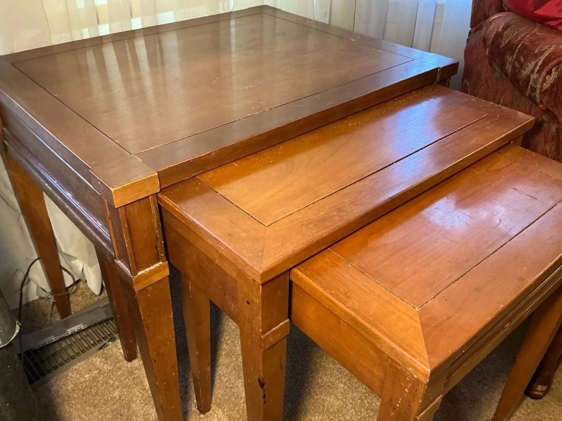 Mid 20th Century "Milan Cherry" Three-Piece Nesting Tables, Quality American - 5