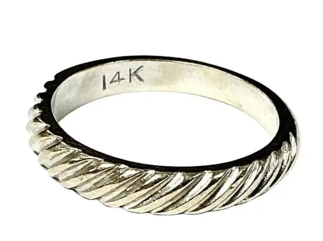 14k White Gold Textured Band Ring - 2