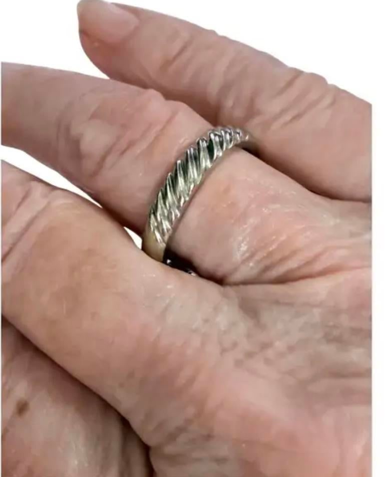 14k White Gold Textured Band Ring - 4
