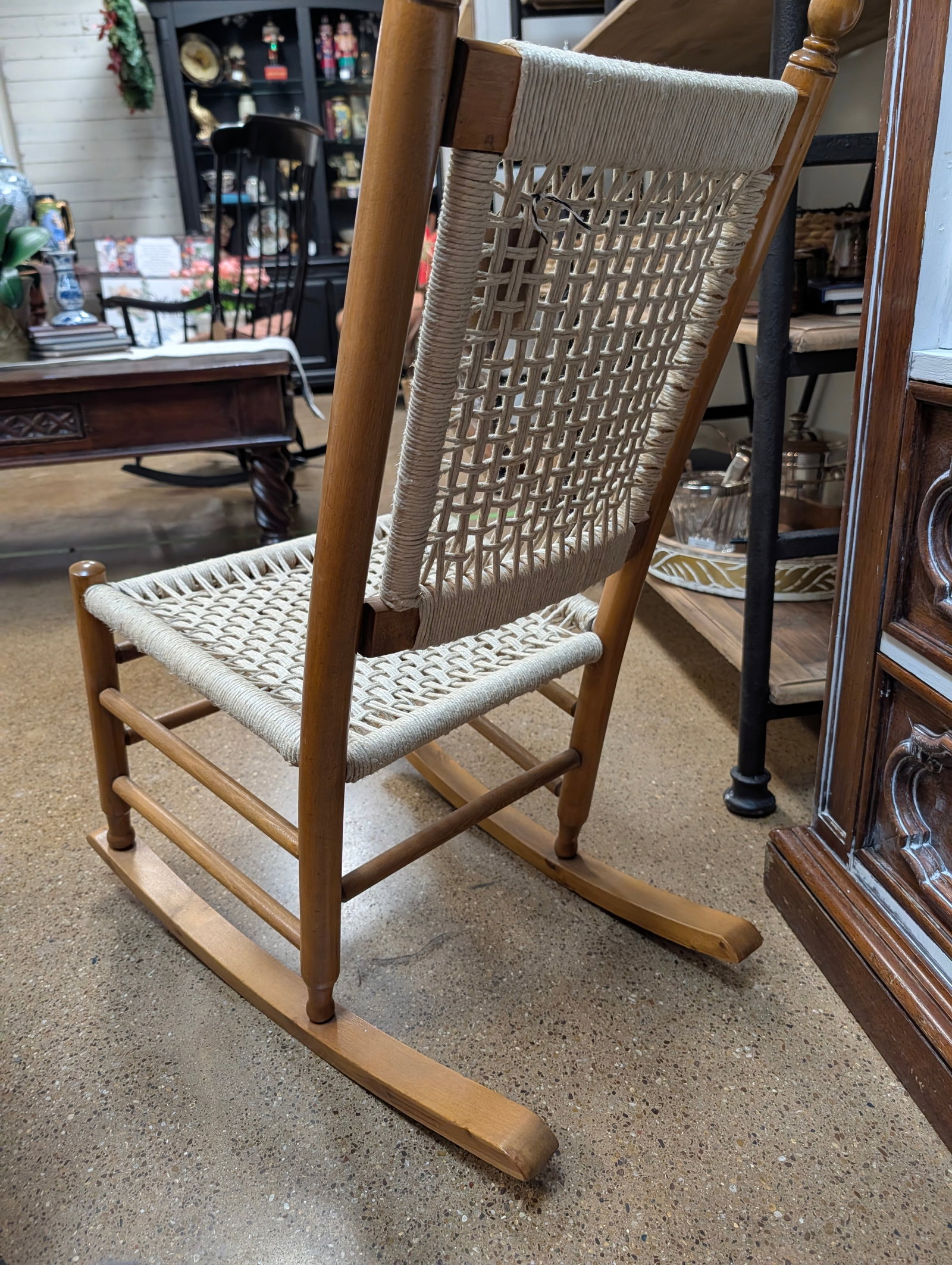 Restored Vintage Child's Rocking Chair With Hand-Woven Macramé Seat - 11
