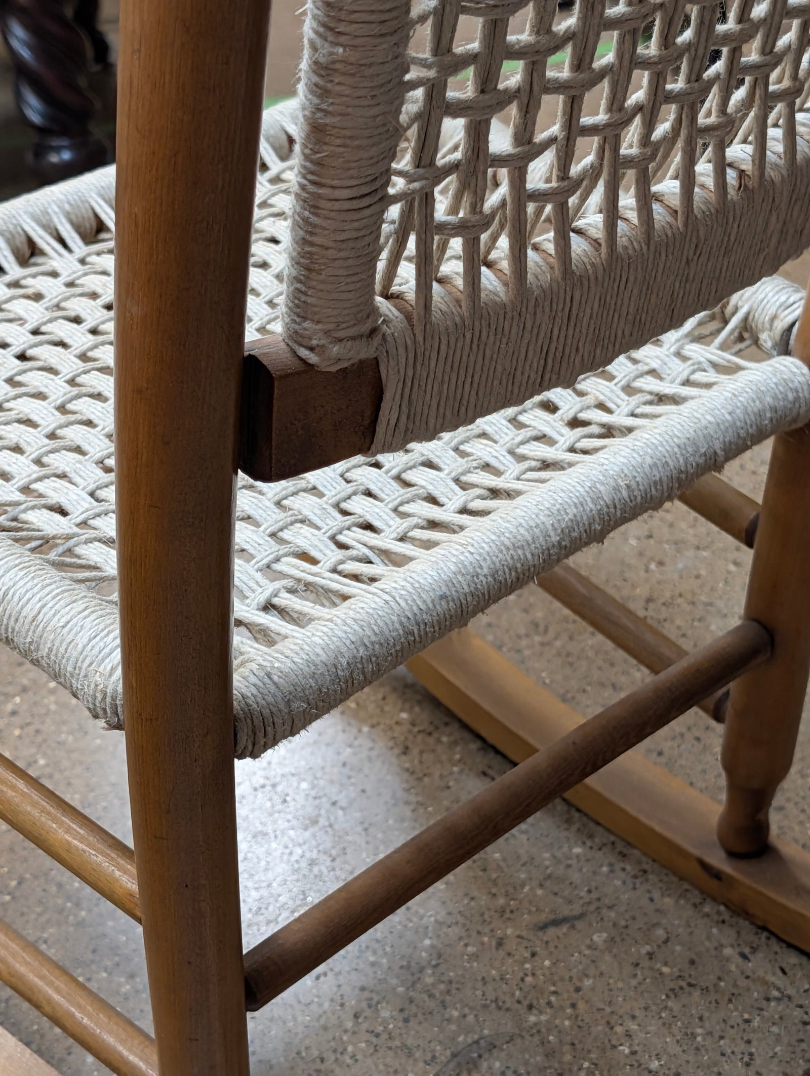 Restored Vintage Child's Rocking Chair With Hand-Woven Macramé Seat - 12
