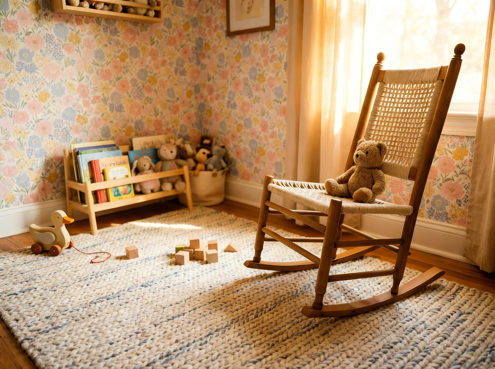 Restored Vintage Child's Rocking Chair With Hand-Woven Macramé Seat - 2