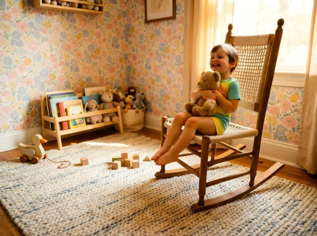 Restored Vintage Child's Rocking Chair With Hand-Woven Macramé Seat - 3