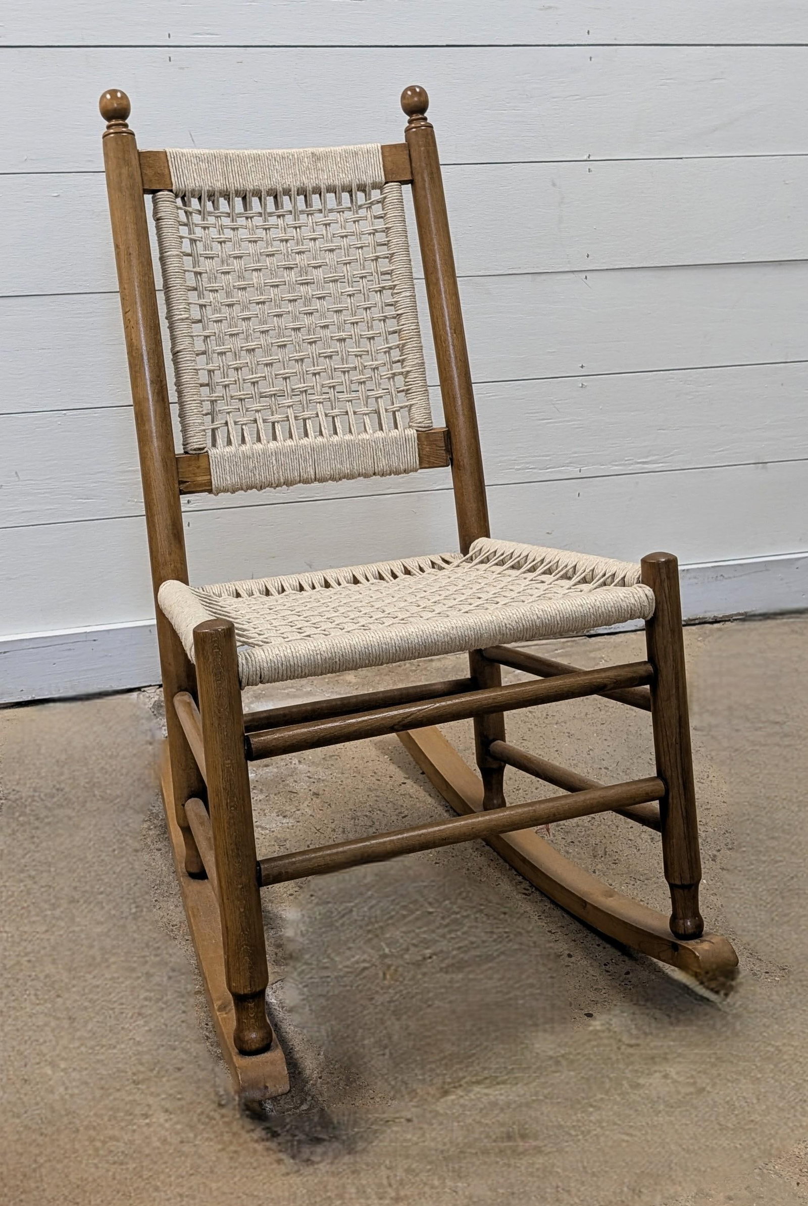Restored Vintage Child's Rocking Chair With Hand-Woven Macramé Seat - 4