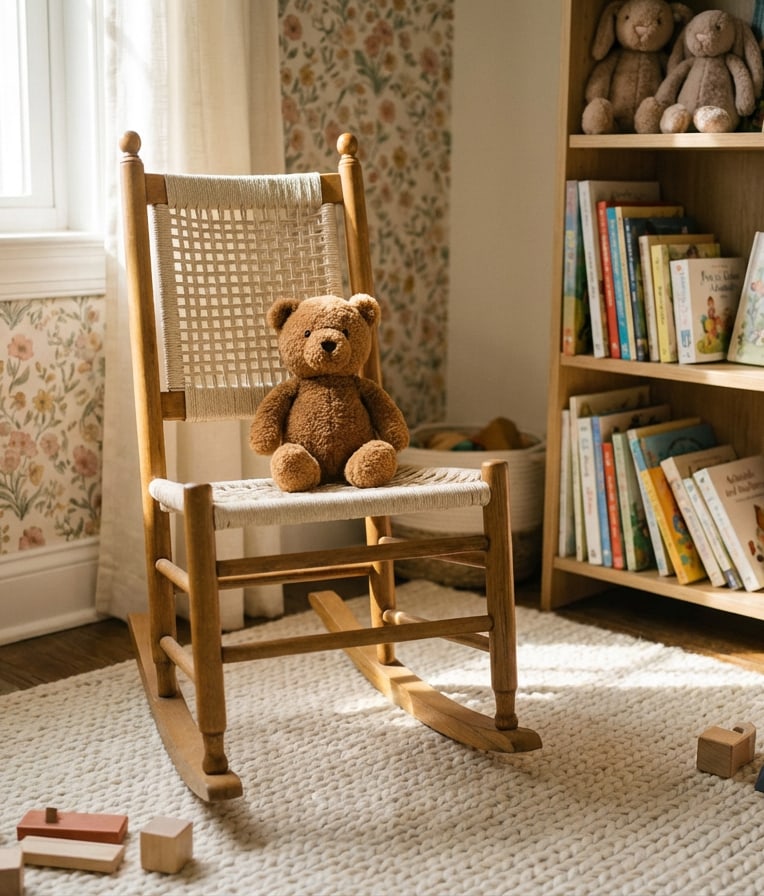 Restored Vintage Child's Rocking Chair With Hand-Woven Macramé Seat - 5