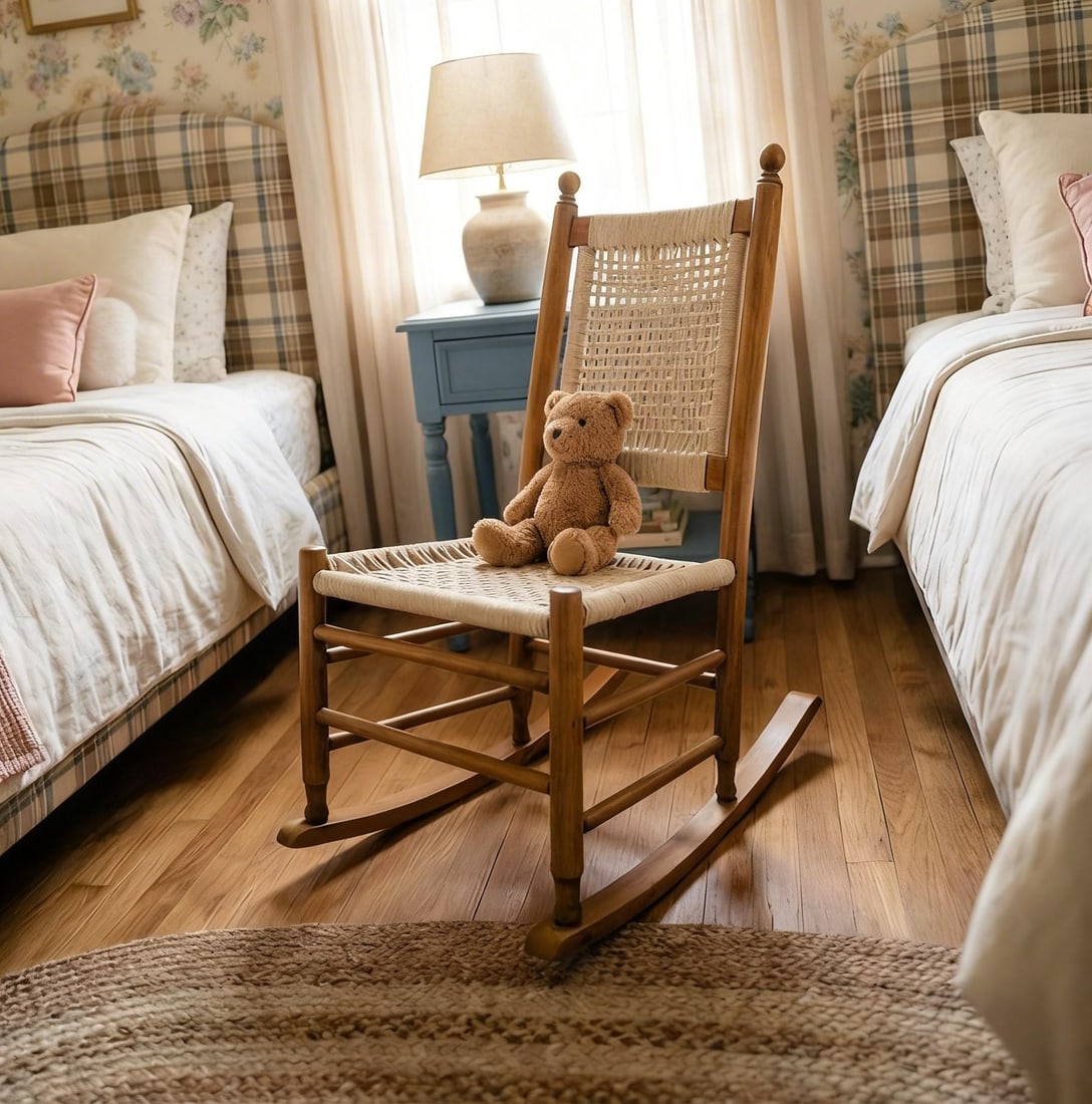 Restored Vintage Child's Rocking Chair With Hand-Woven Macramé Seat - 6