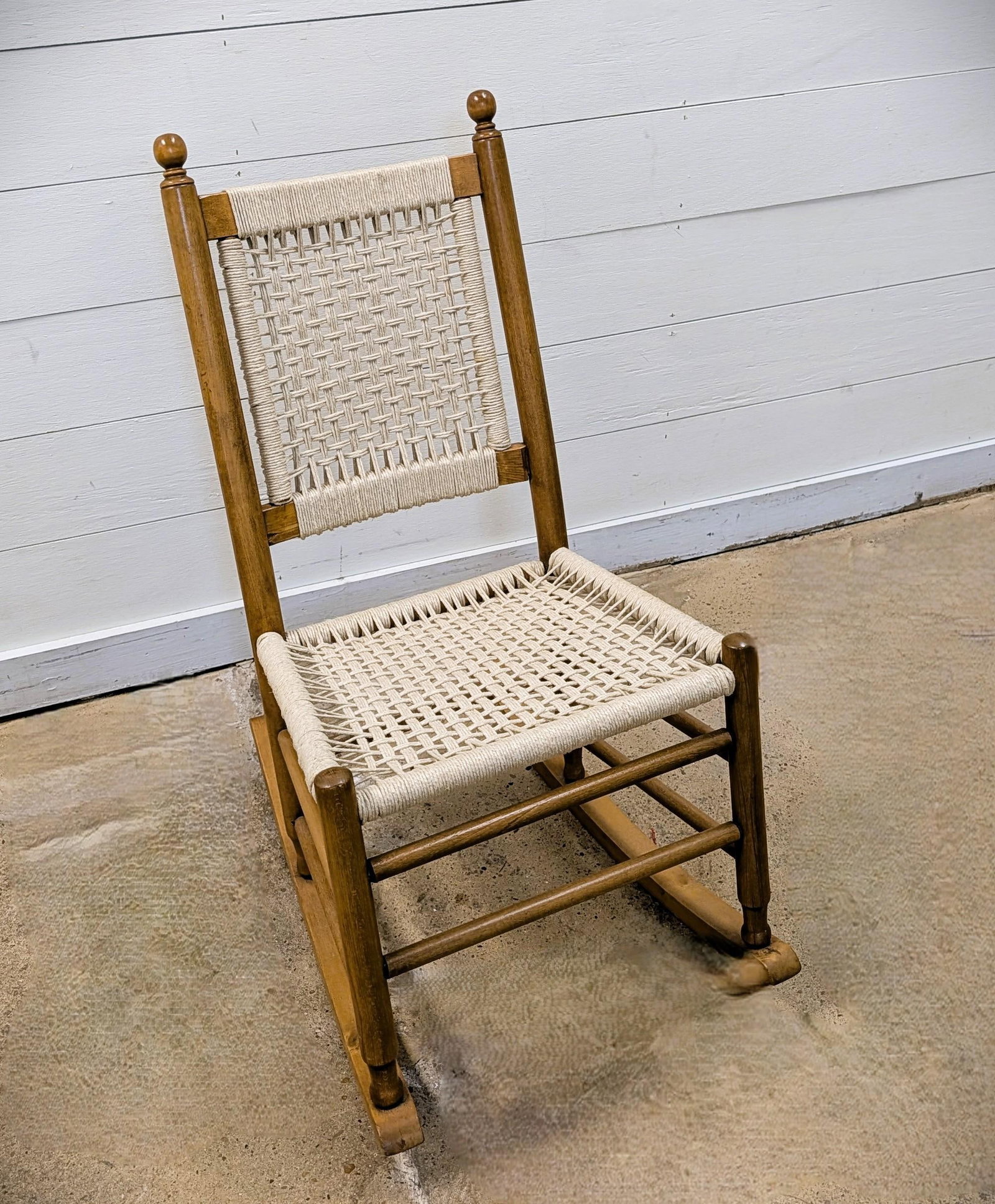 Restored Vintage Child's Rocking Chair With Hand-Woven Macramé Seat - 7