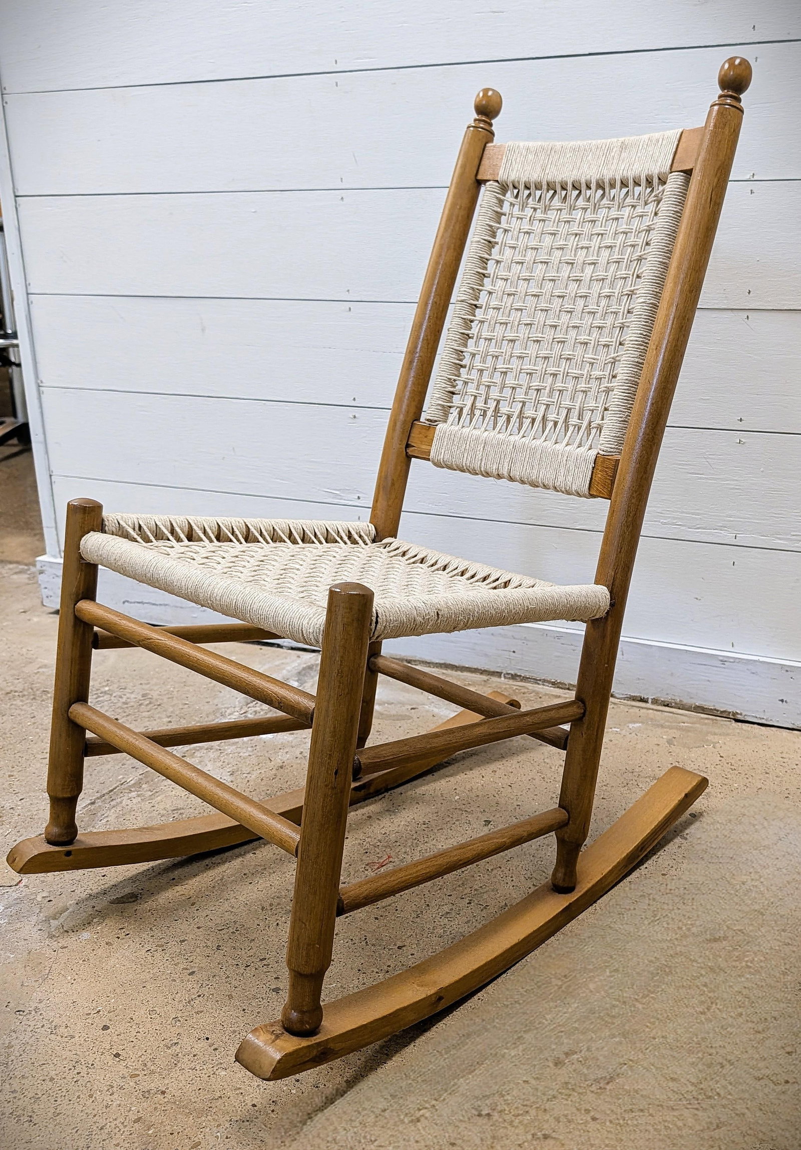 Restored Vintage Child's Rocking Chair With Hand-Woven Macramé Seat - 9