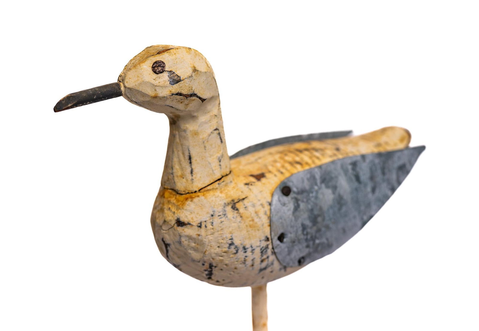 Folk Art Duck With Tin Wings on Stand, Early 20th Century - 2