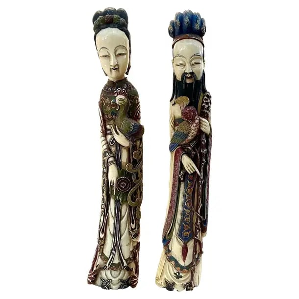 Large Carved and Polychrome Chinese Figurines, a Pair - 13