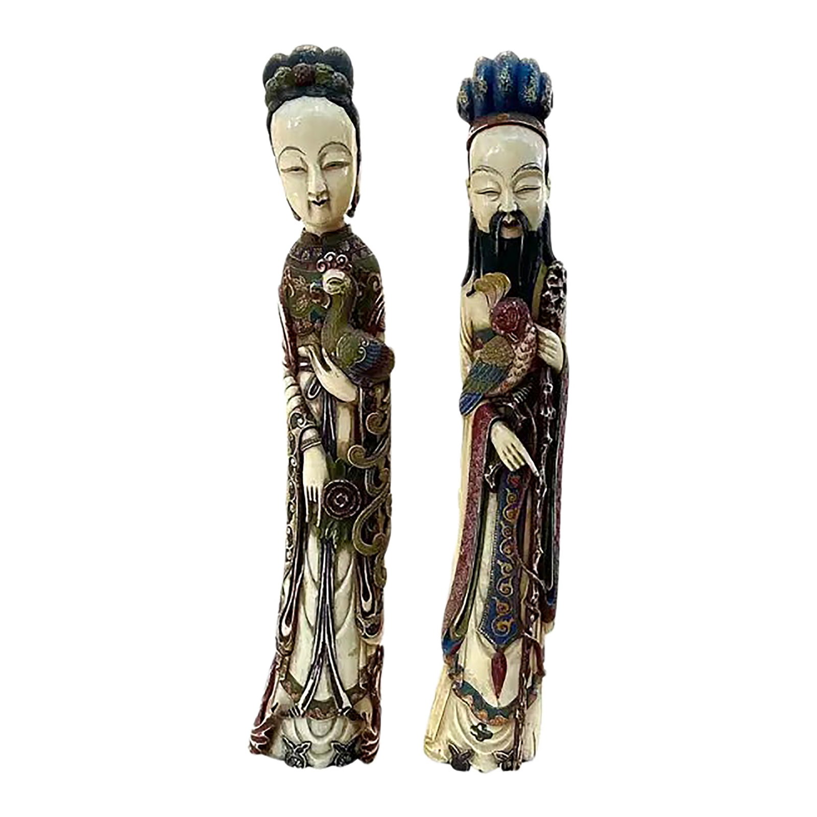 Large Carved and Polychrome Chinese Figurines, a Pair (1 of 13)