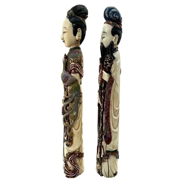 Large Carved and Polychrome Chinese Figurines, a Pair - 2