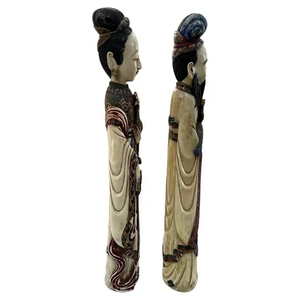 Large Carved and Polychrome Chinese Figurines, a Pair - 3