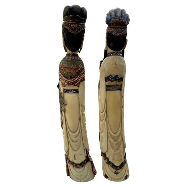 Large Carved and Polychrome Chinese Figurines, a Pair - 4