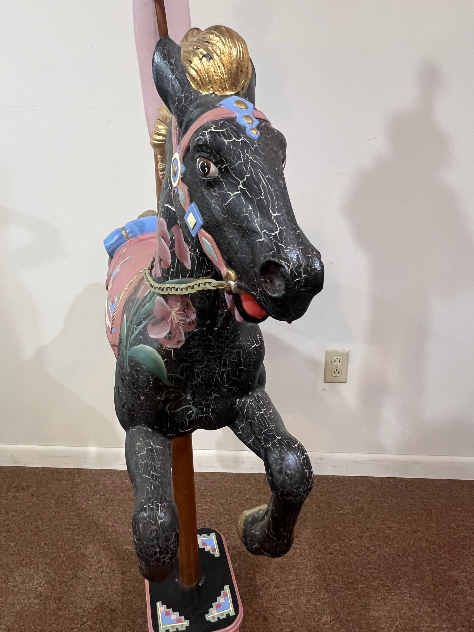 1980s Rotocast Molded Carousel Lifesize Miniature Horse on Wooden Pole - 4