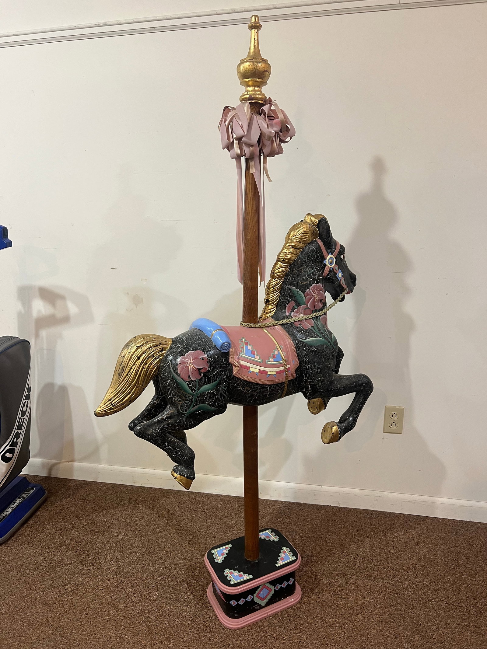1980s Rotocast Molded Carousel Lifesize Miniature Horse on Wooden Pole - 9