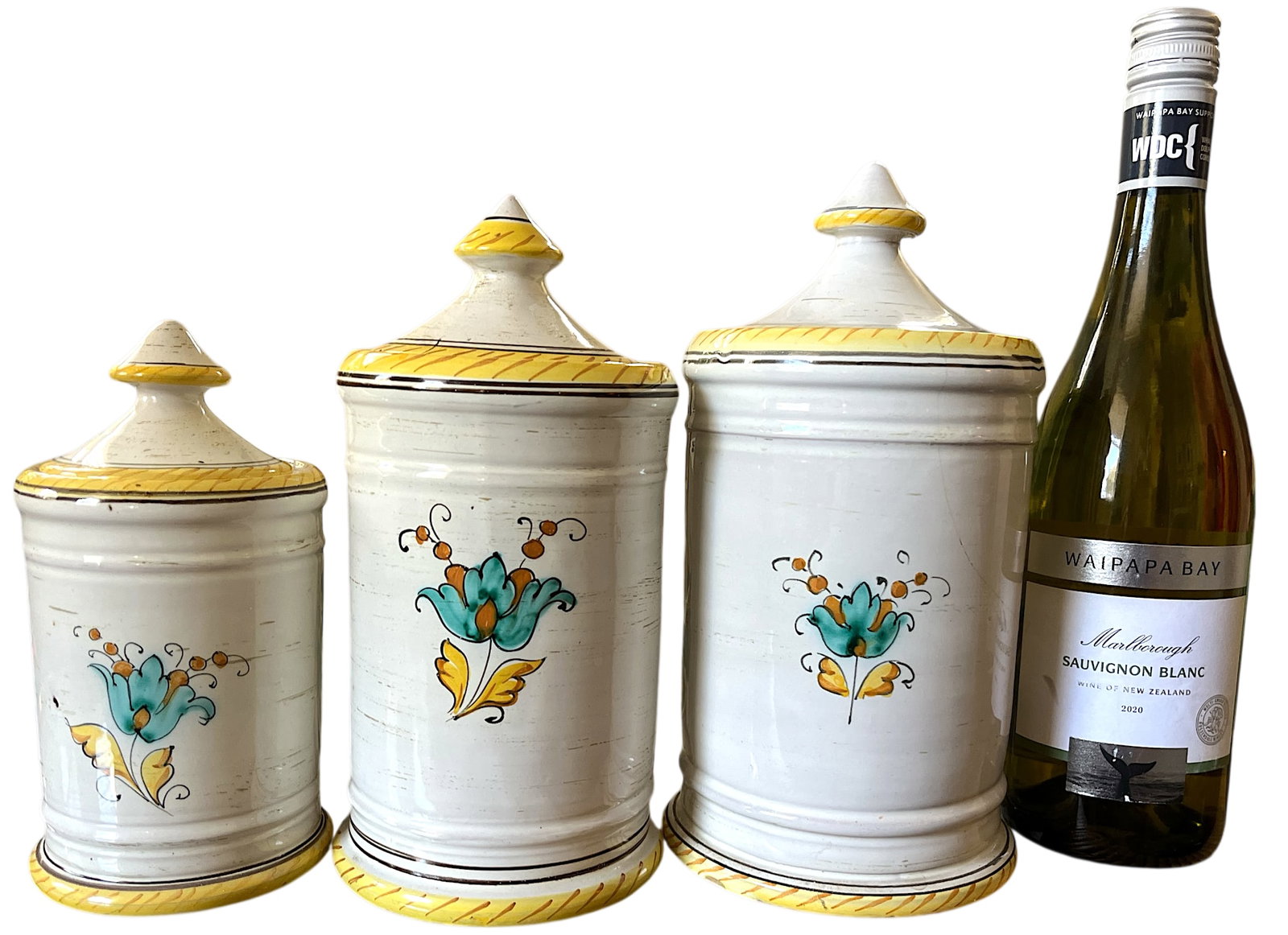 1960s Set of 3 Italian Majolica Apothecary Jars – Aqua Anisi, Rosmarinus & Aqua Salvia - 3
