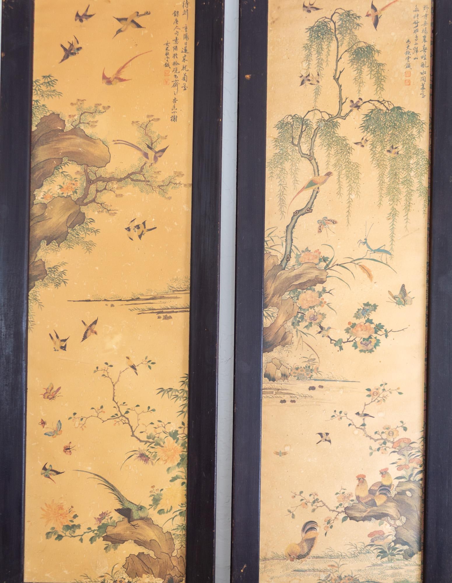 Pair of 1960s Chinoiserie Printed Panels on Wood With Asian Bird Motif - 11