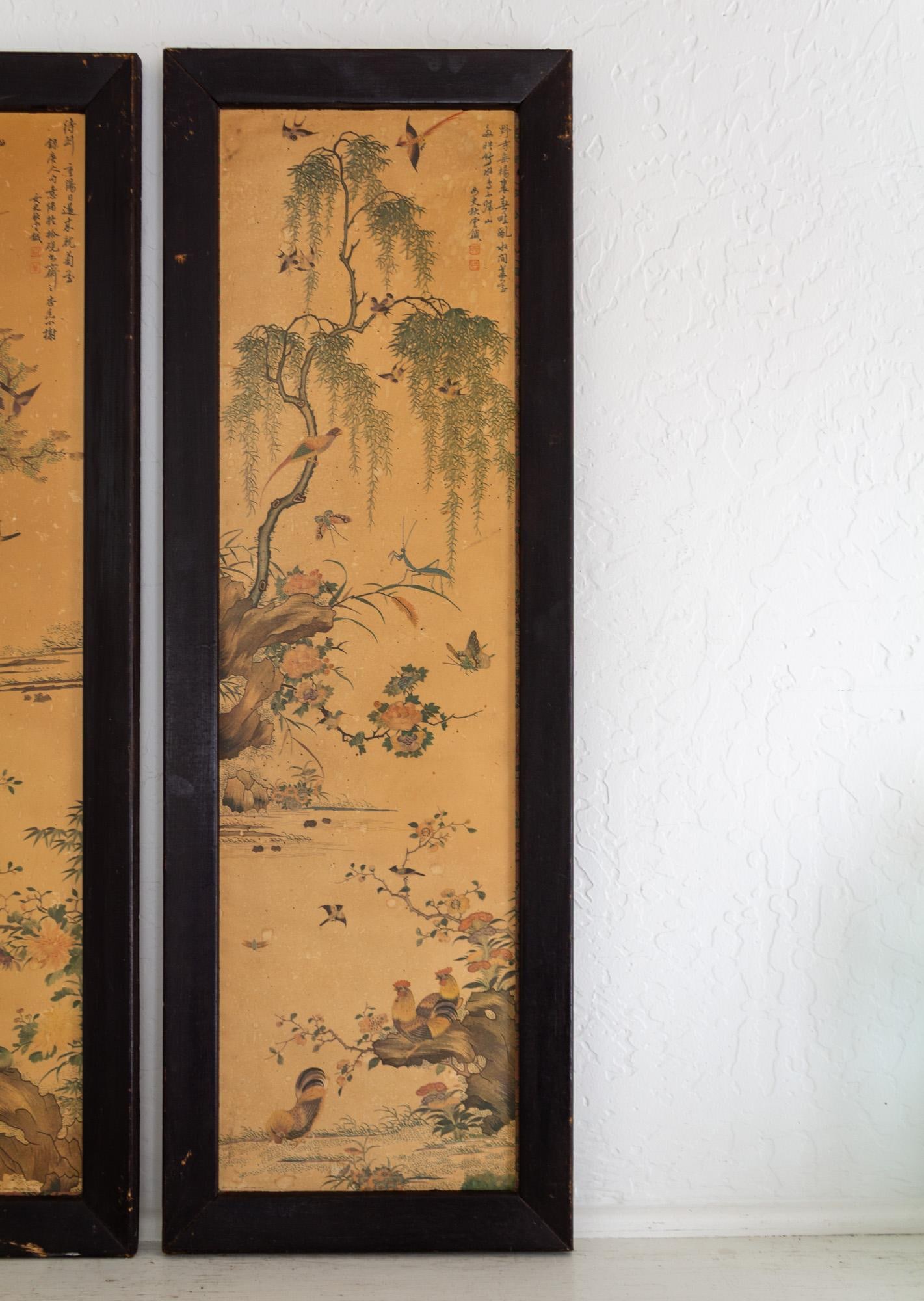 Pair of 1960s Chinoiserie Printed Panels on Wood With Asian Bird Motif - 3