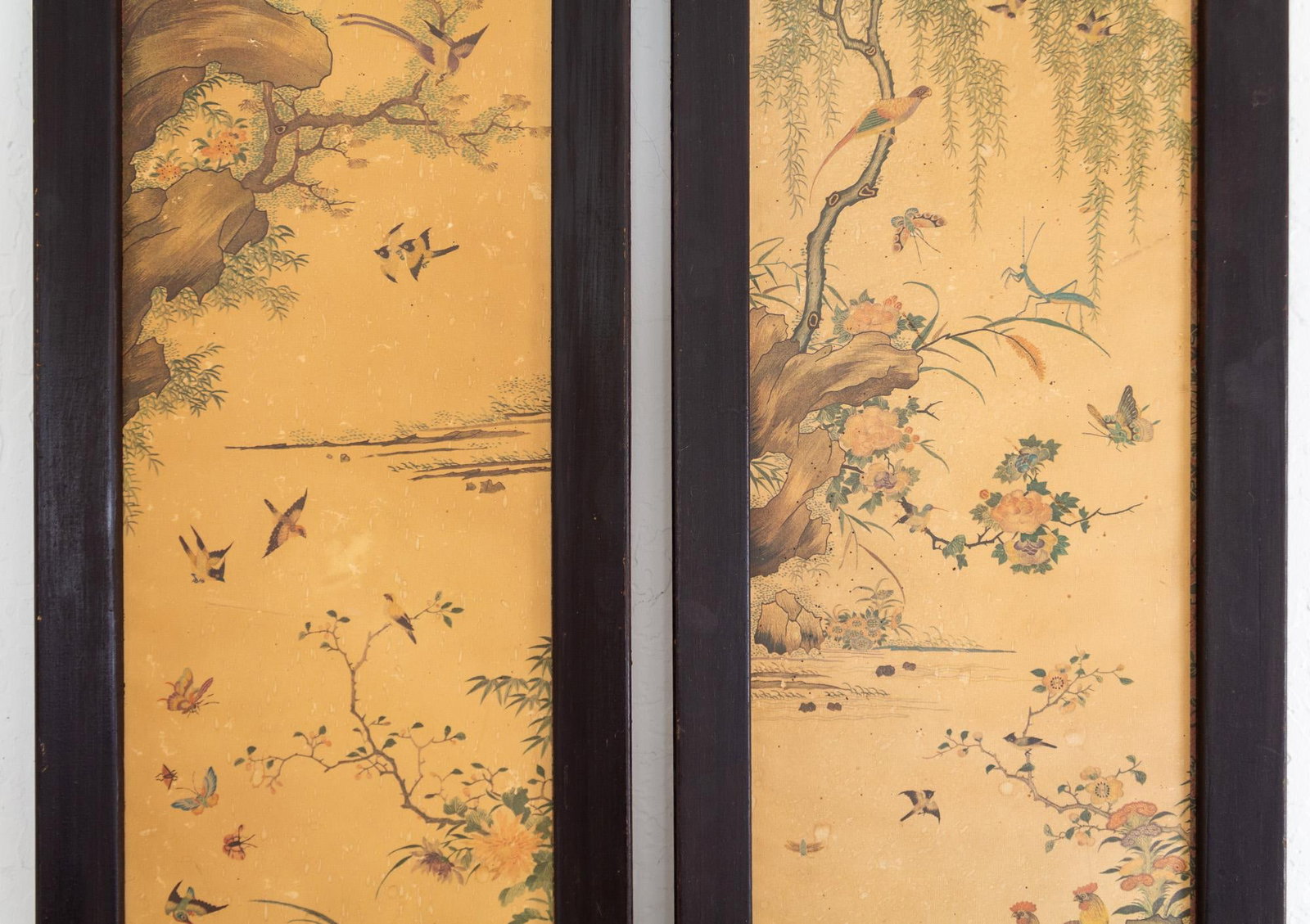 Pair of 1960s Chinoiserie Printed Panels on Wood With Asian Bird Motif - 6