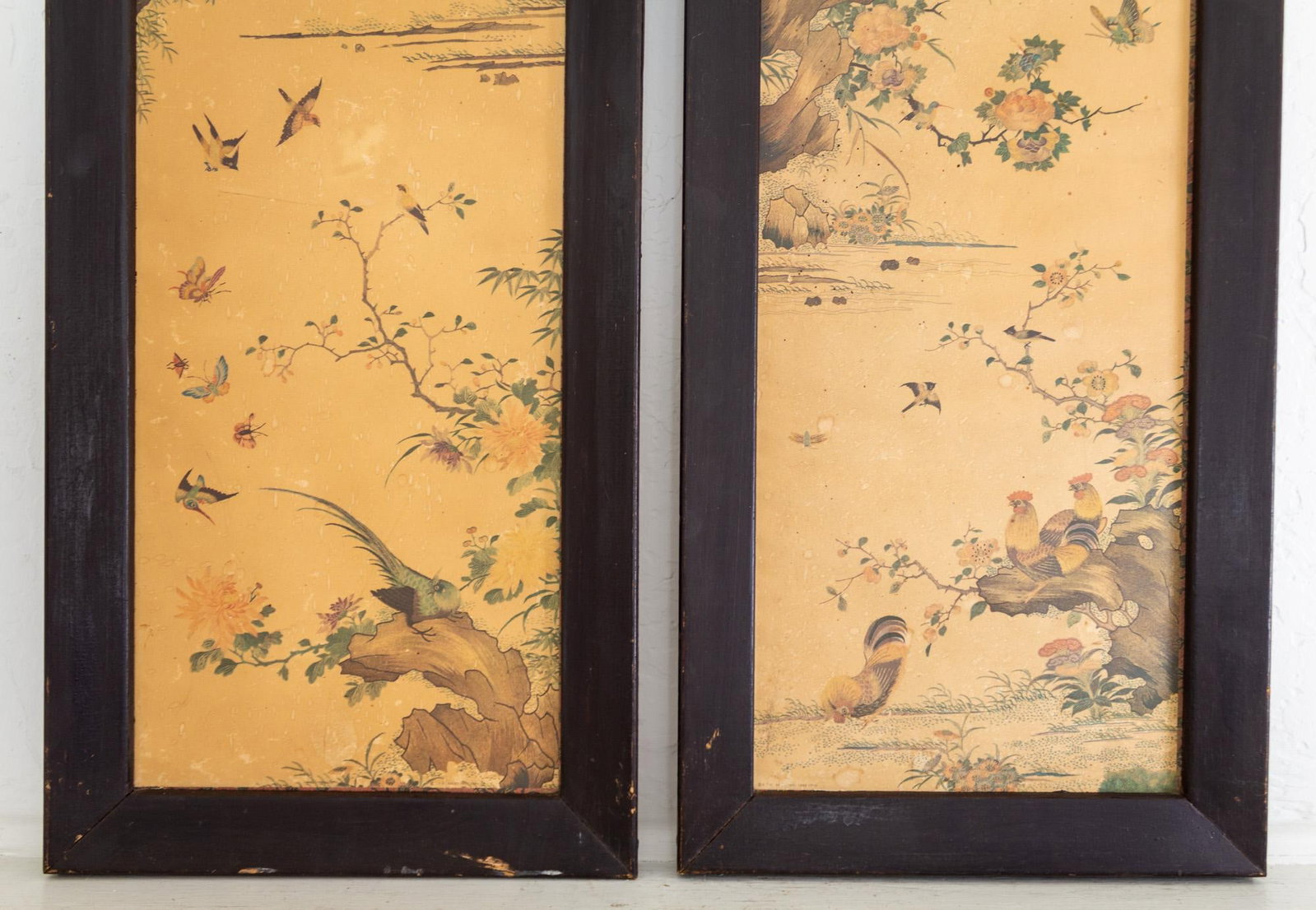 Pair of 1960s Chinoiserie Printed Panels on Wood With Asian Bird Motif - 8