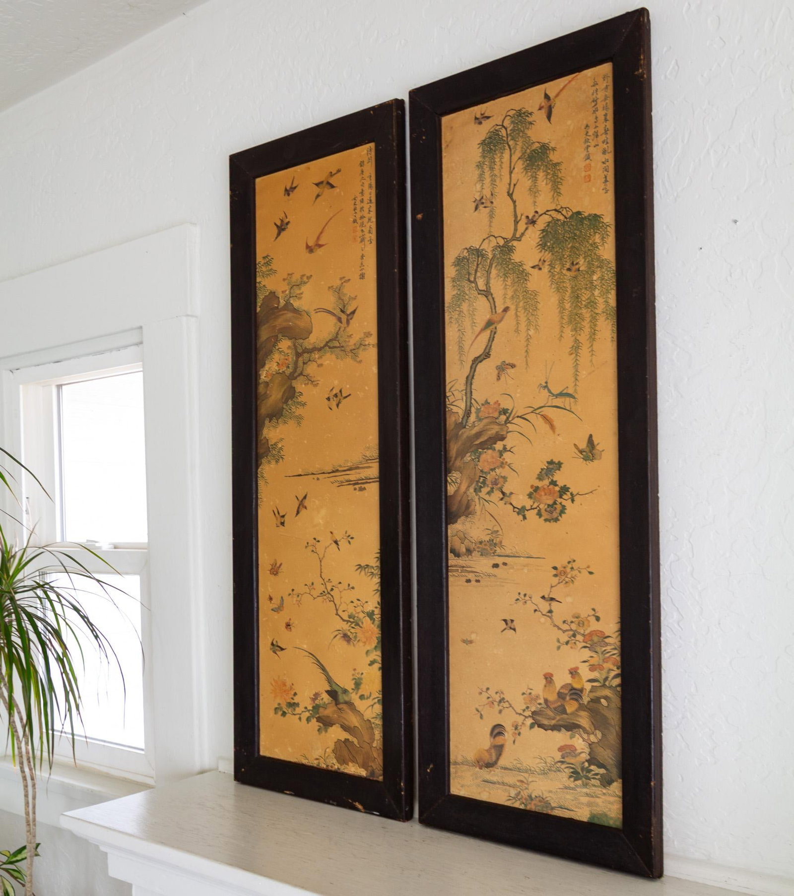 Pair of 1960s Chinoiserie Printed Panels on Wood With Asian Bird Motif - 9