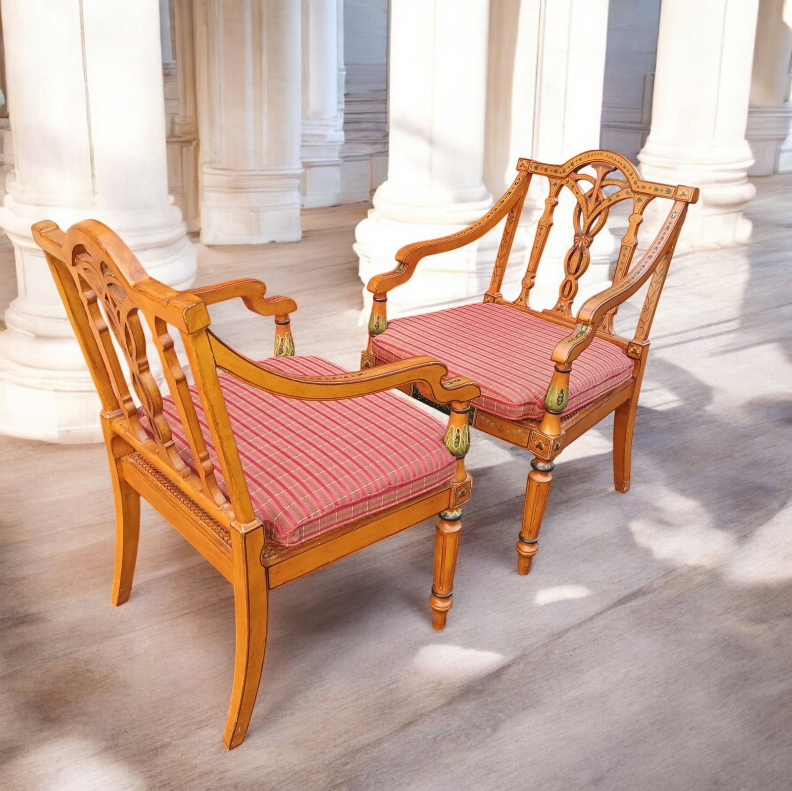1950s A Touch of Neoclassical Elegance: Pair of English Adam Style Armchairs - 10
