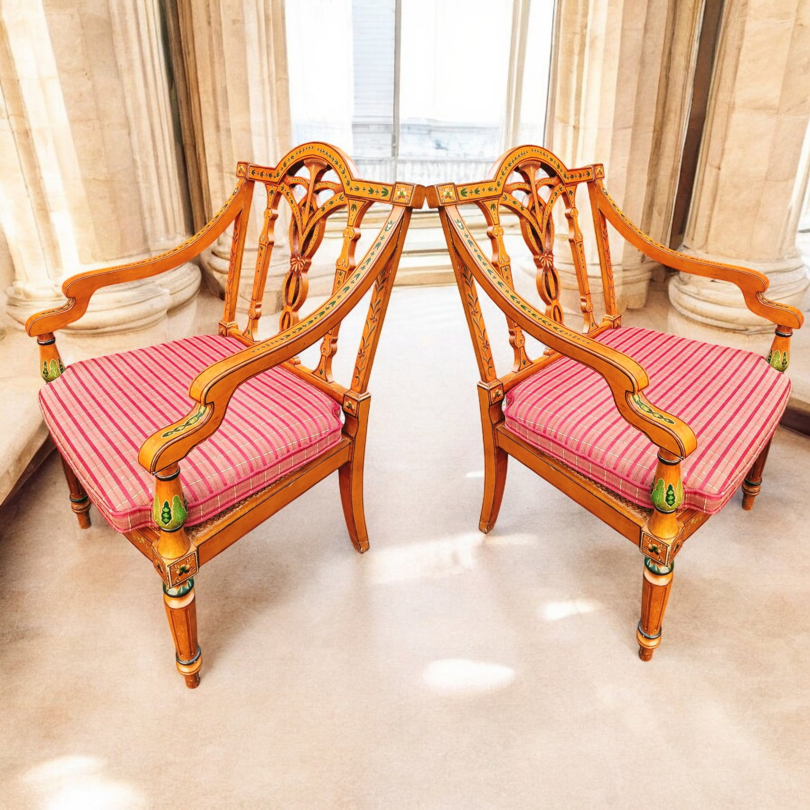 1950s A Touch of Neoclassical Elegance: Pair of English Adam Style Armchairs - 7