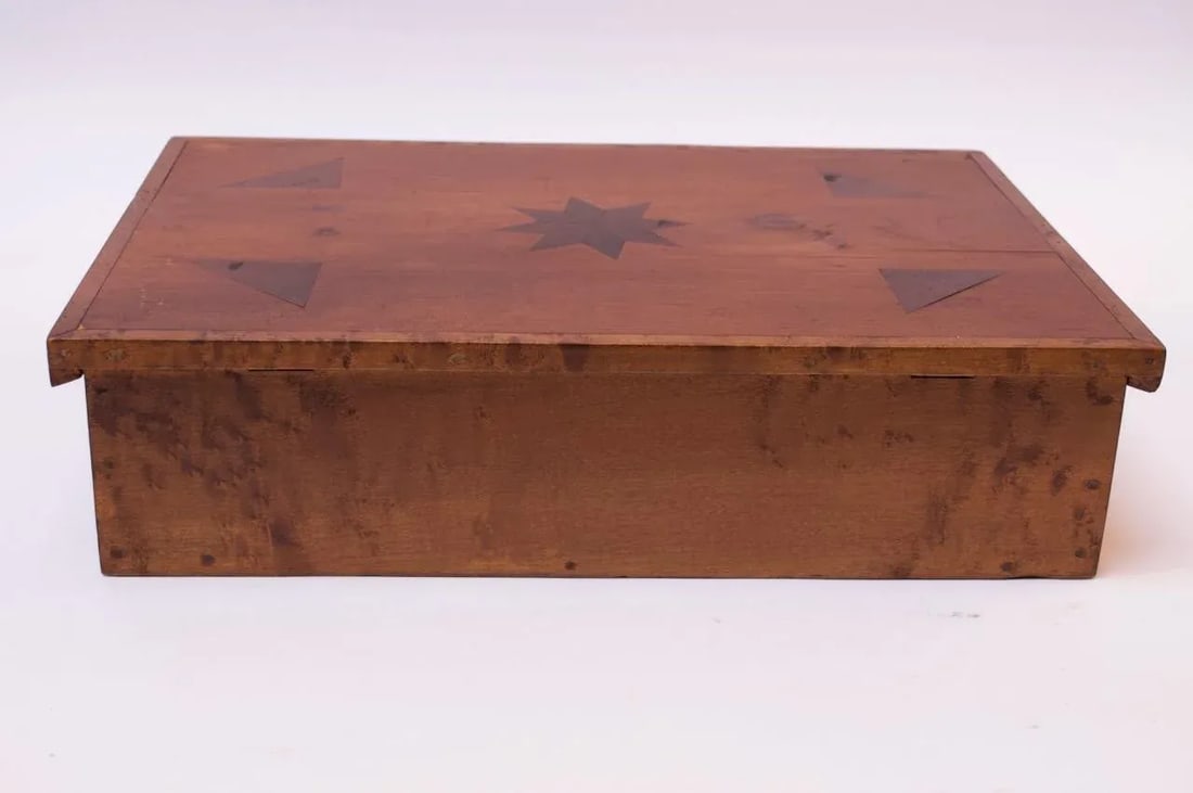 Folk Art Deco Maple Burl Wood Decorative Lock Box with Inlay Detail - 11