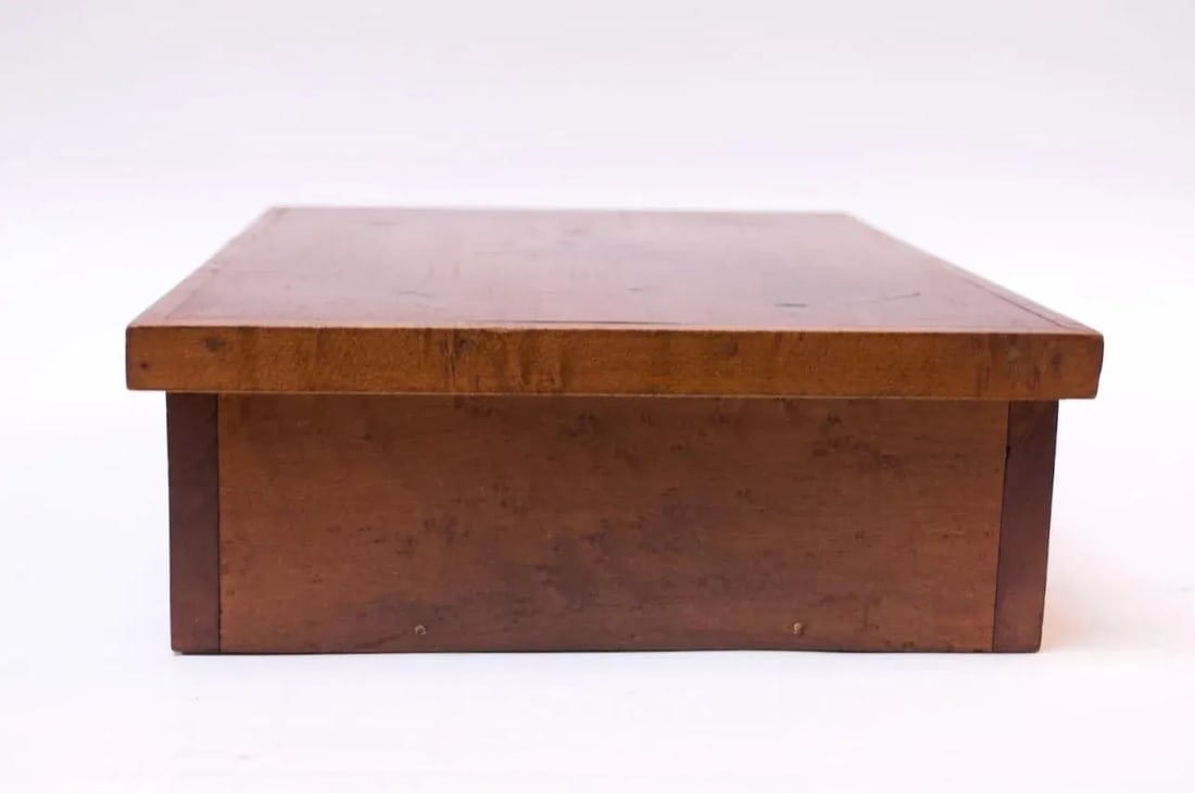 Folk Art Deco Maple Burl Wood Decorative Lock Box with Inlay Detail - 12