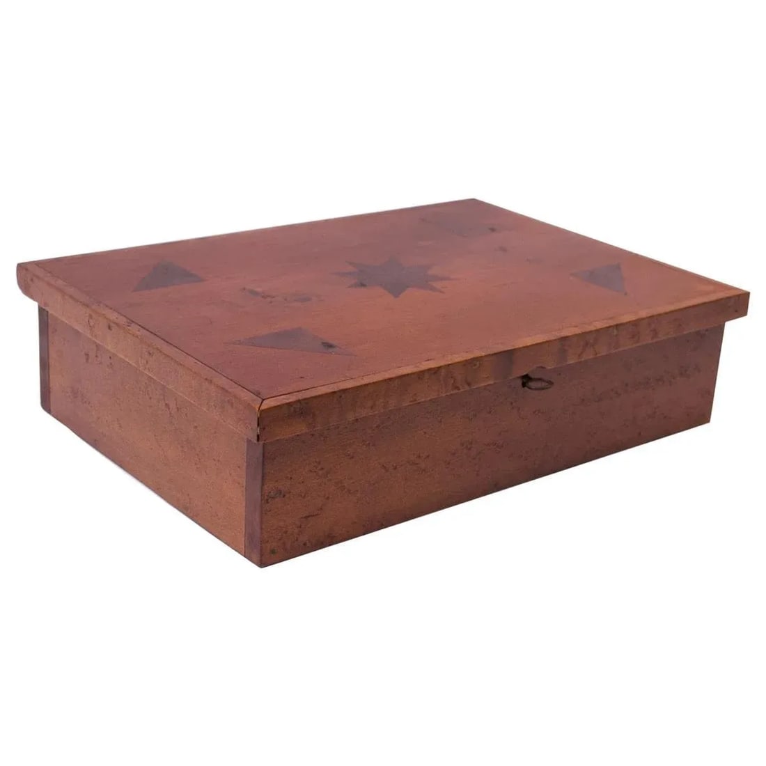 Folk Art Deco Maple Burl Wood Decorative Lock Box with Inlay Detail - 13