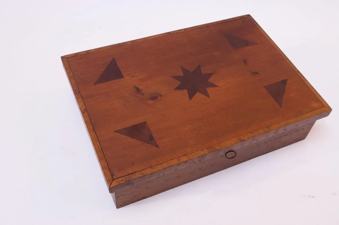 Folk Art Deco Maple Burl Wood Decorative Lock Box with Inlay Detail - 2