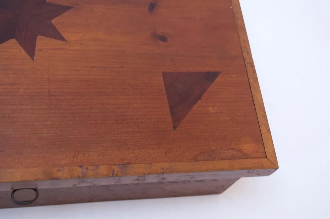 Folk Art Deco Maple Burl Wood Decorative Lock Box with Inlay Detail - 3