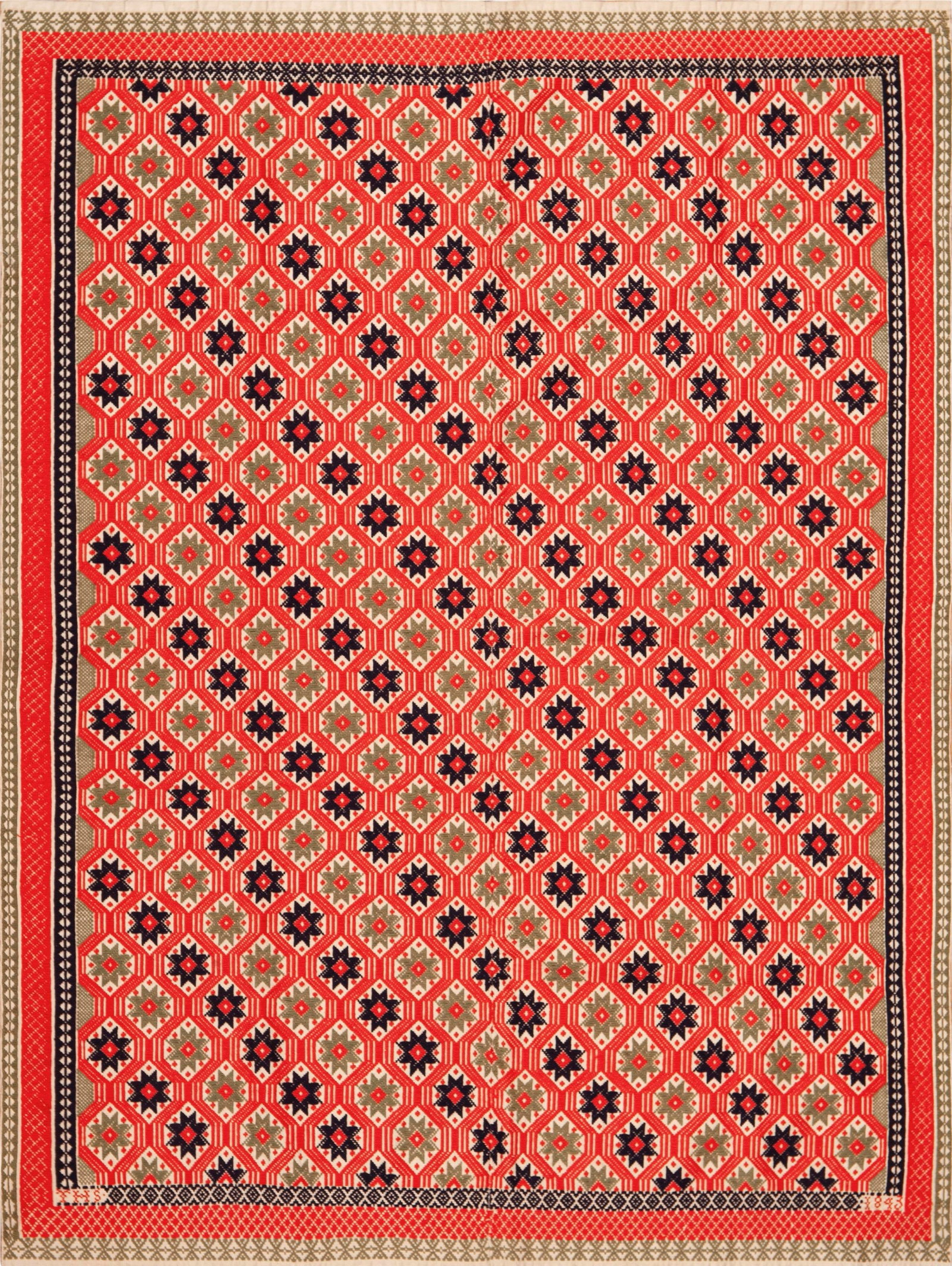 Nazmiyal Collection Antique Scandinavian Folk Textile: Charming Antique Scandinavian Star Motif Folk Bed Cover Textile, Country of Origin: Scandinavia, Circa Date: 1843 Condition: Alterations: Original Condition Unaltered Imperfections: Some