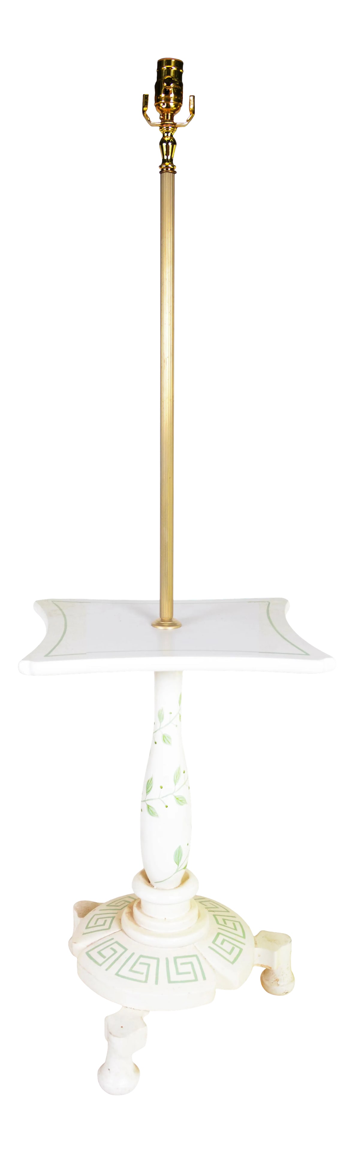 Retro Wooden Table and Floor Lamp With Hand-Painted Green Greek Key.: Retro wooden table and floor lamp with hand-painted green Greek key & lines...sizeï¼š 14" * 52"H to the top of socket. Condition: Alterations: Original Condition Unaltered